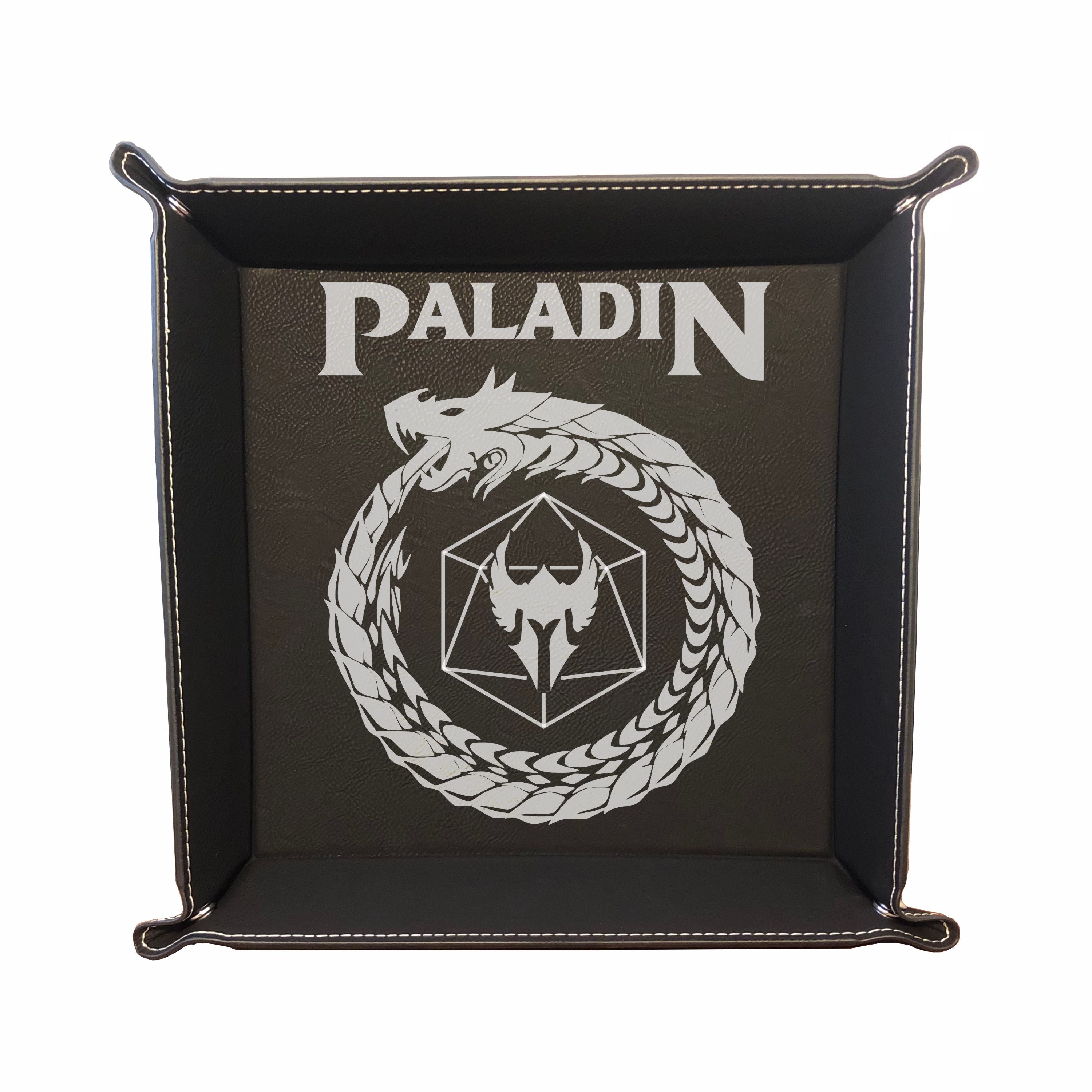 DND Dice Tray Paladin Class Symbol with Dragon Engraved Leatherette Snap Tray, DND Gifts Dungeons Dragons