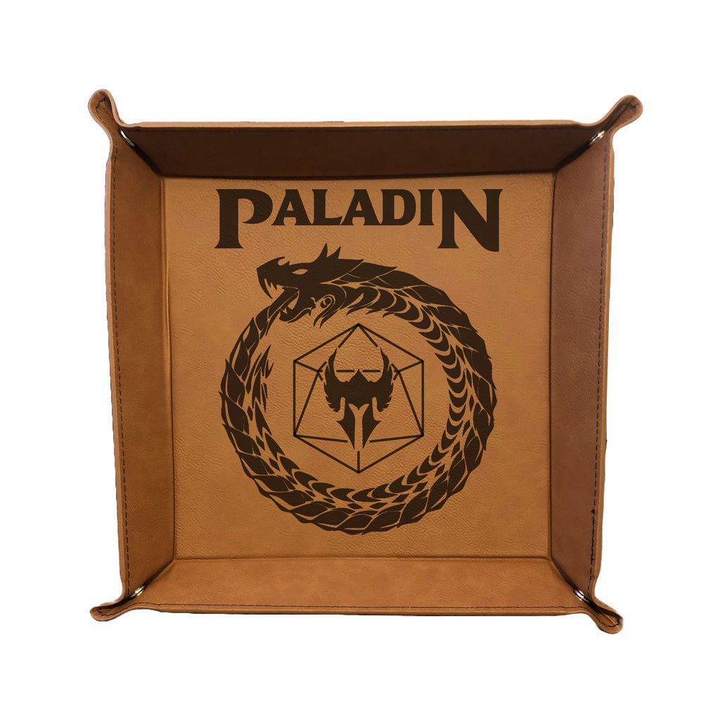 DND Dice Tray Paladin Class Symbol with Dragon Engraved Leatherette Snap Tray, DND Gifts Dungeons Dragons