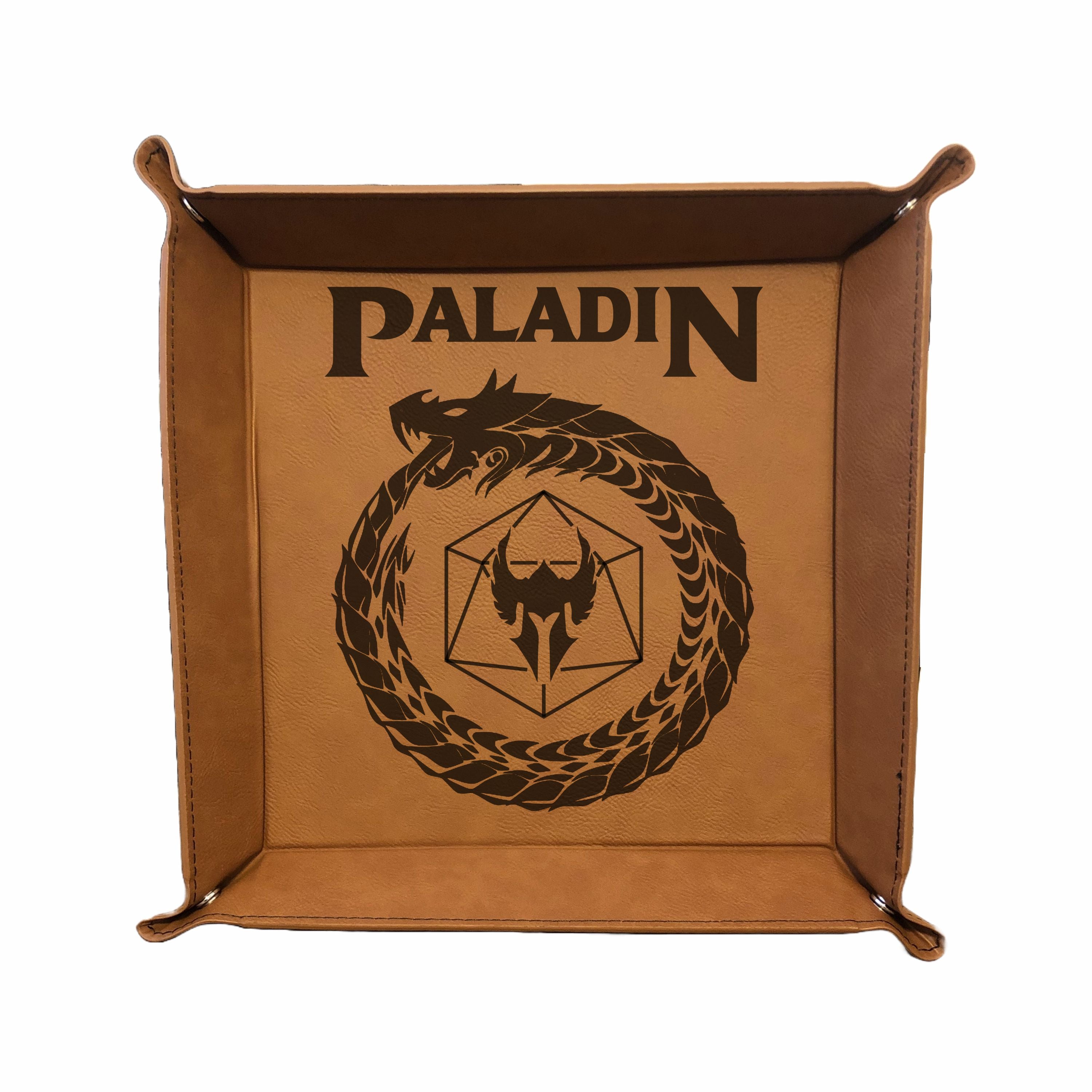 DND Dice Tray Paladin Class Symbol with Dragon Engraved Leatherette Snap Tray, DND Gifts Dungeons Dragons