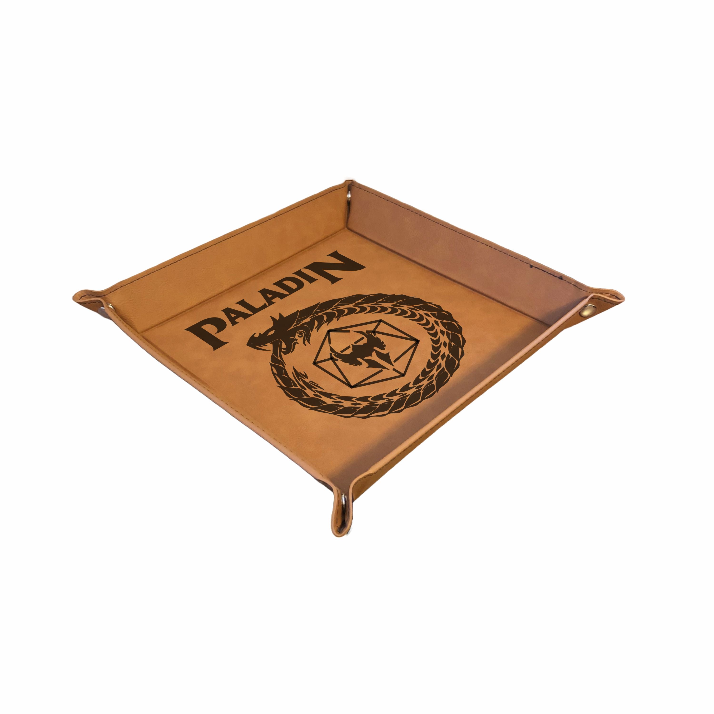 DND Dice Tray Paladin Class Symbol with Dragon Engraved Leatherette Snap Tray, DND Gifts Dungeons Dragons