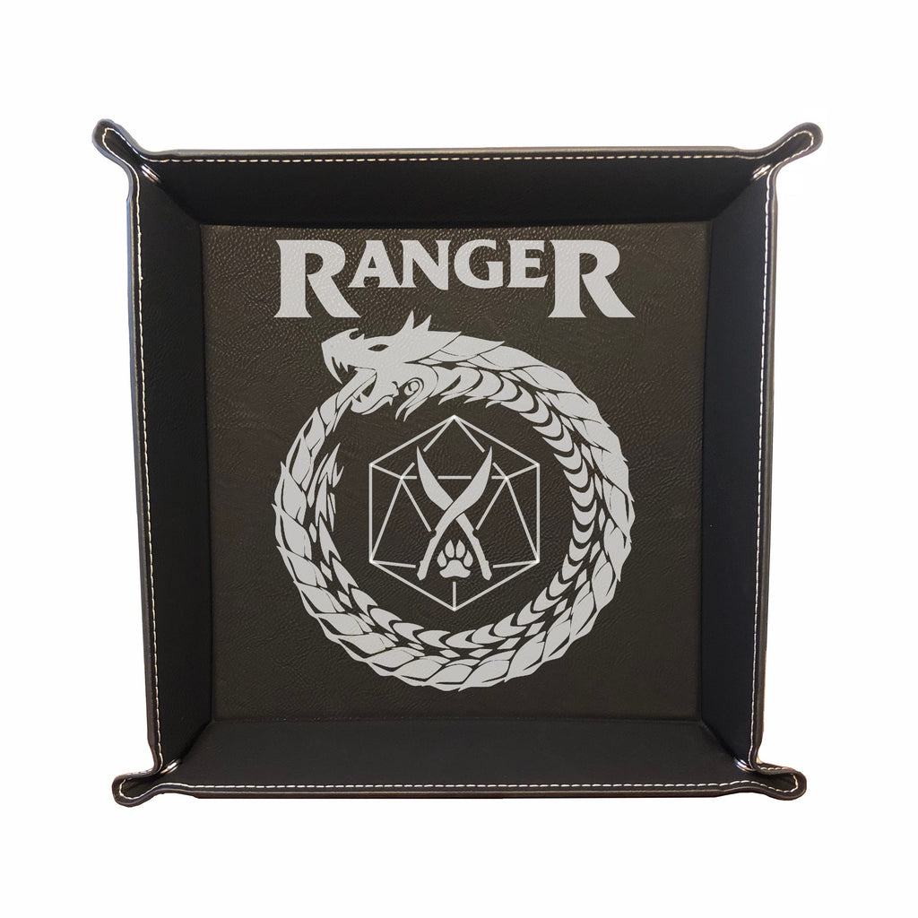 DND Dice Tray Ranger Class Symbol with Dragon Engraved Leatherette Snap Tray, DND Gifts Dungeons Dragons