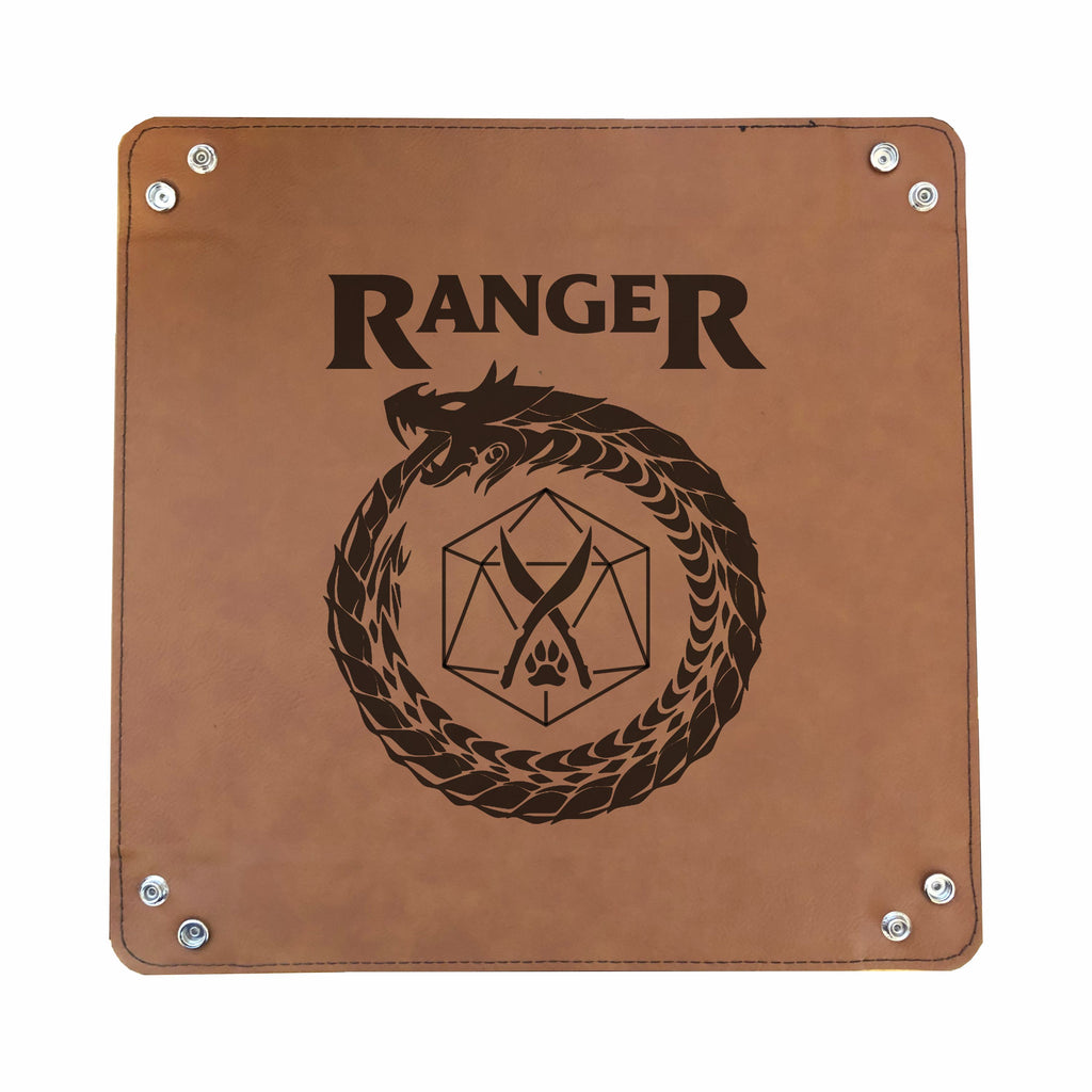 DND Dice Tray Ranger Class Symbol with Dragon Engraved Leatherette Snap Tray, DND Gifts Dungeons Dragons