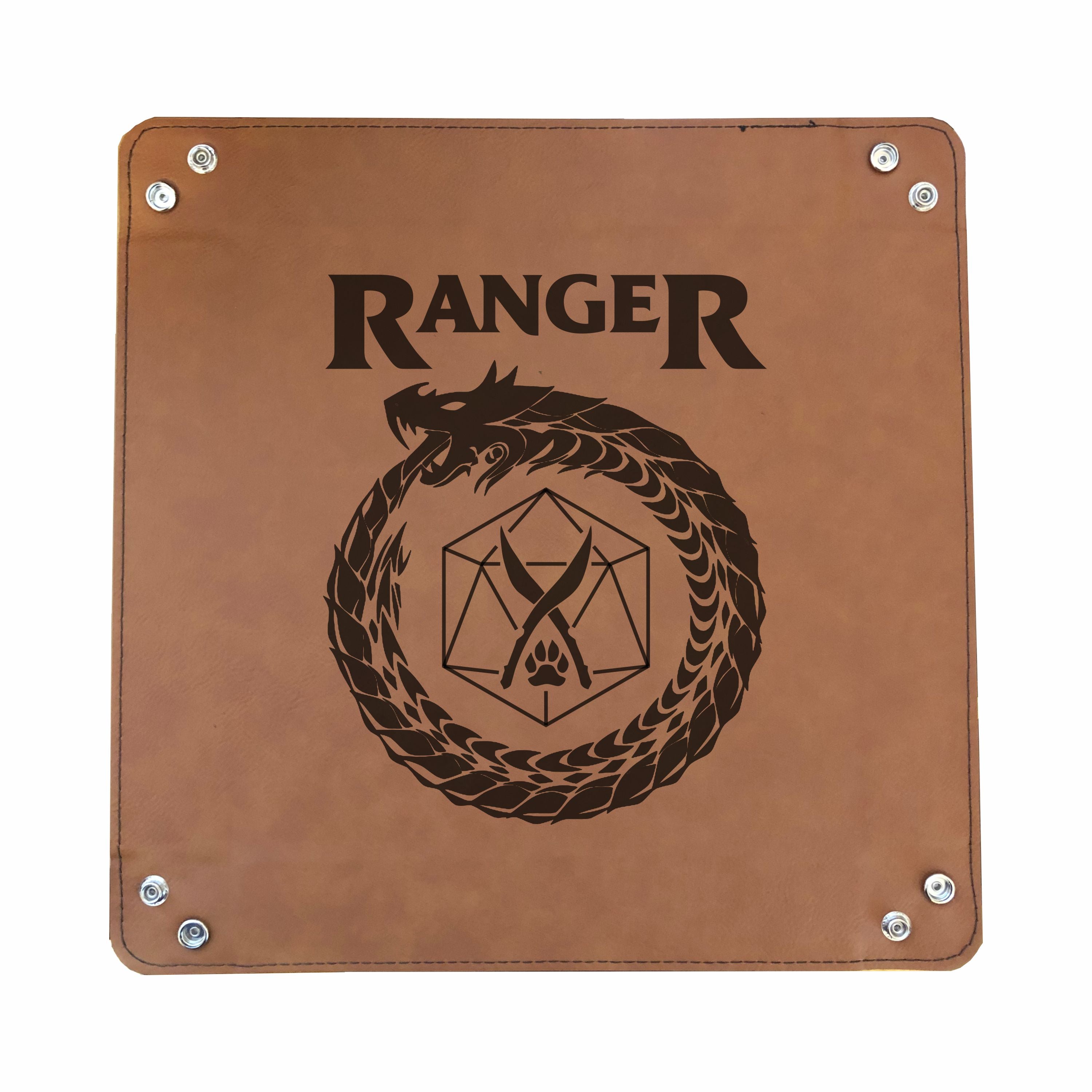 DND Dice Tray Ranger Class Symbol with Dragon Engraved Leatherette Snap Tray, DND Gifts Dungeons Dragons
