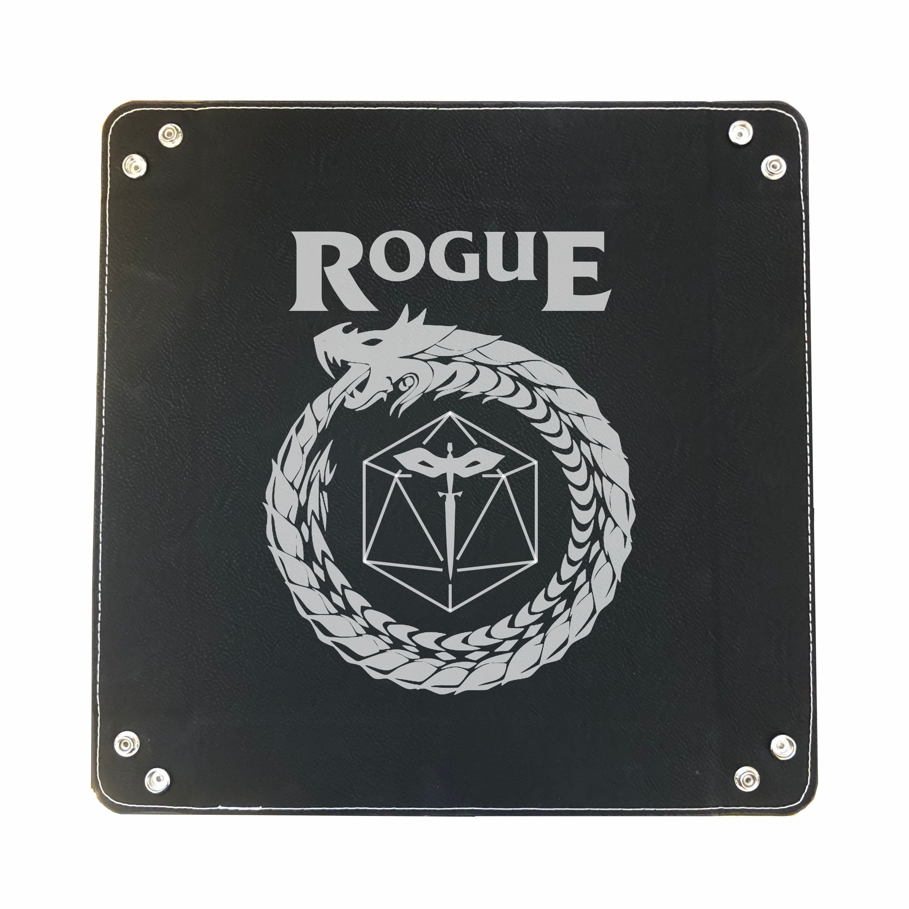 DND Dice Tray Rogue Class Symbol with Dragon Engraved Leatherette Snap Tray, DND Gifts Dungeons Dragons