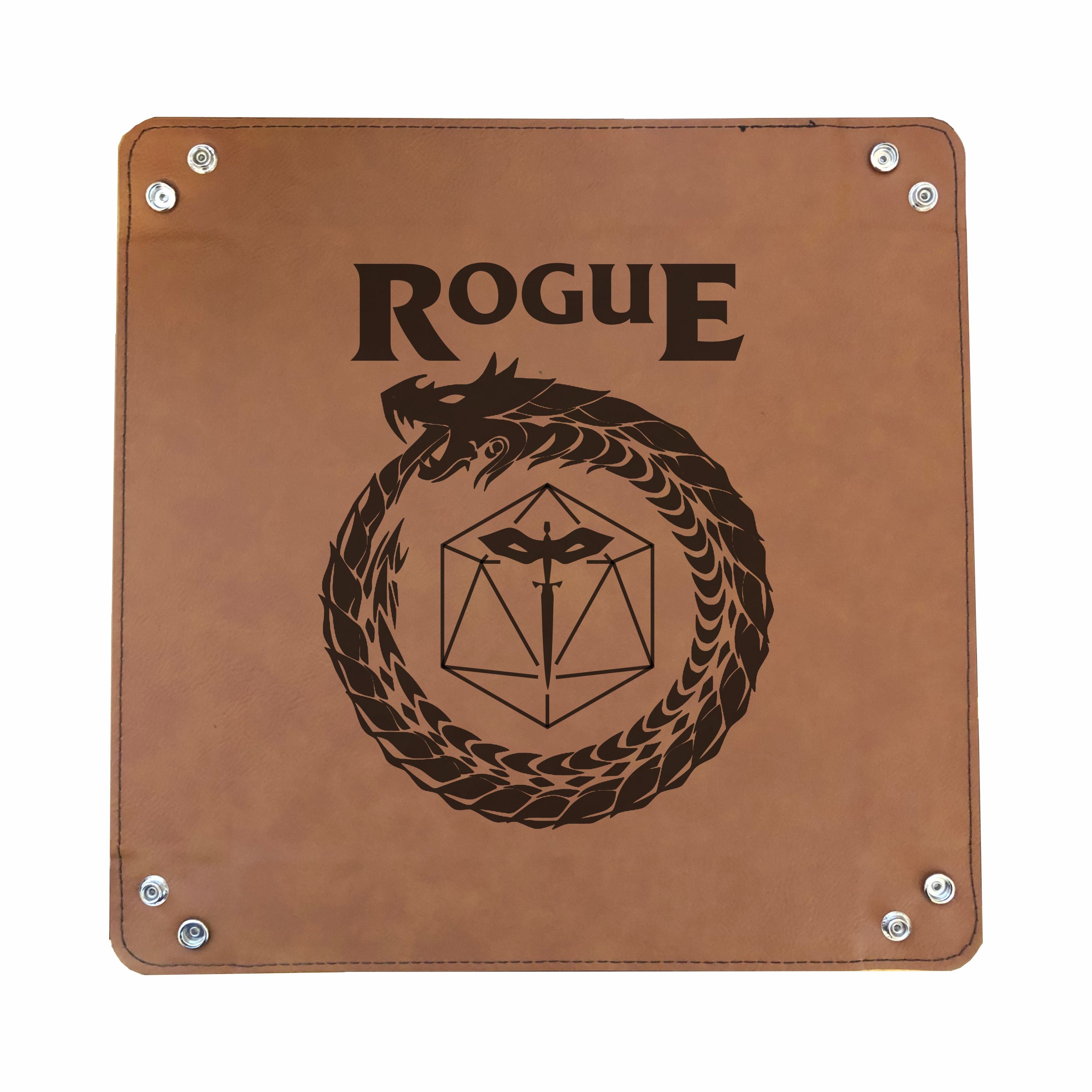 DND Dice Tray Rogue Class Symbol with Dragon Engraved Leatherette Snap Tray, DND Gifts Dungeons Dragons