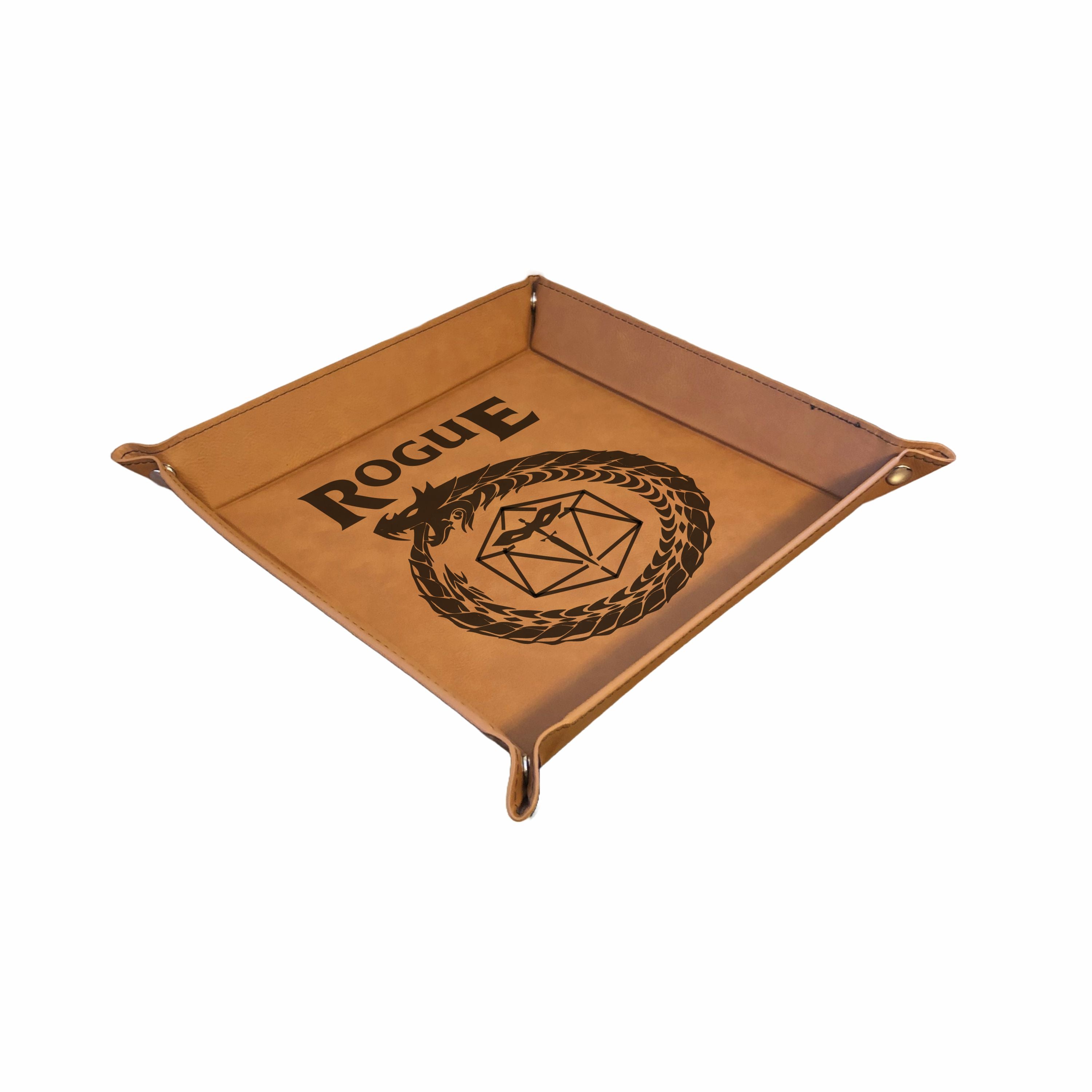 DND Dice Tray Rogue Class Symbol with Dragon Engraved Leatherette Snap Tray, DND Gifts Dungeons Dragons