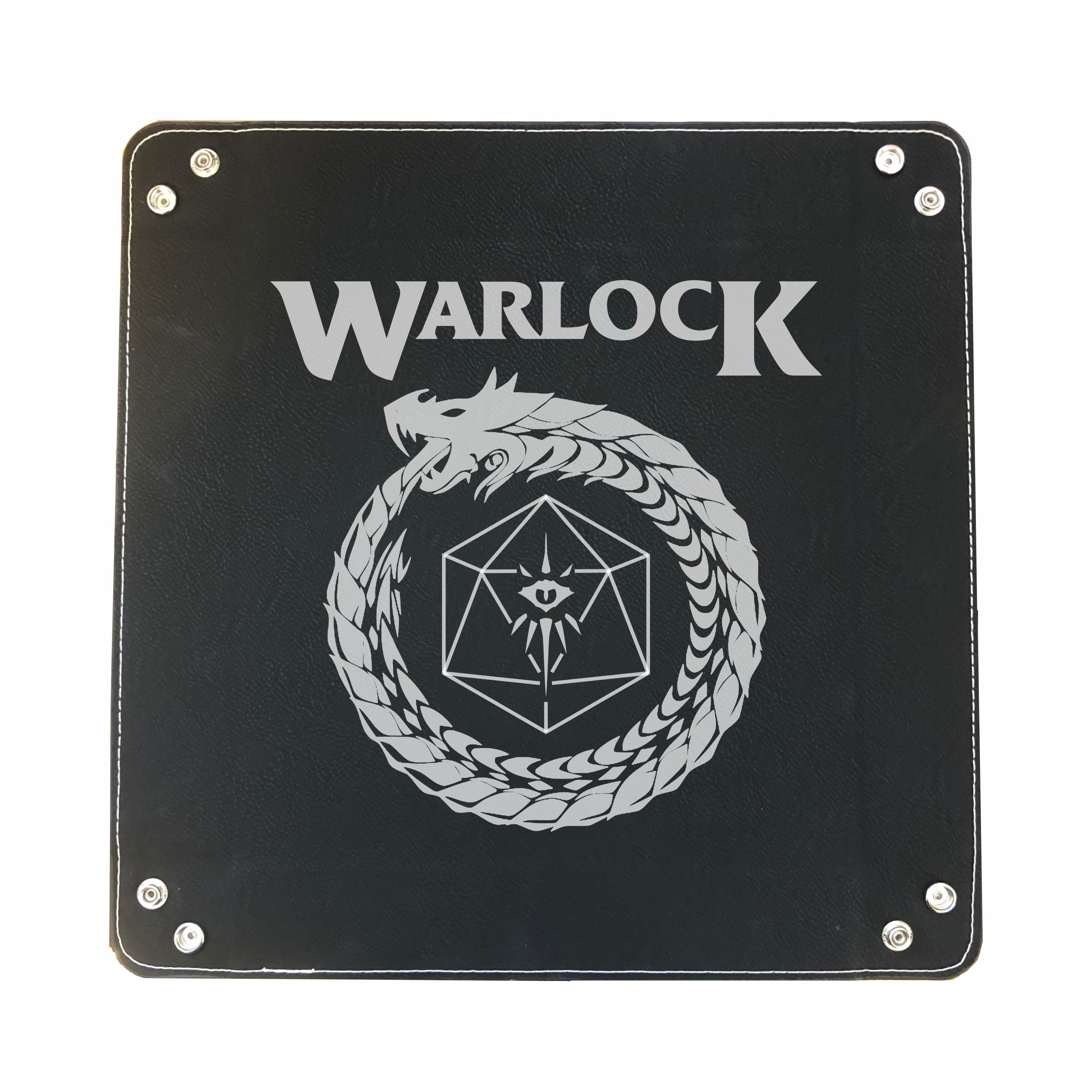 DND Dice Tray Warlock Class Symbol with Dragon Engraved Leatherette Snap Tray, DND Gifts Dungeons Dragons