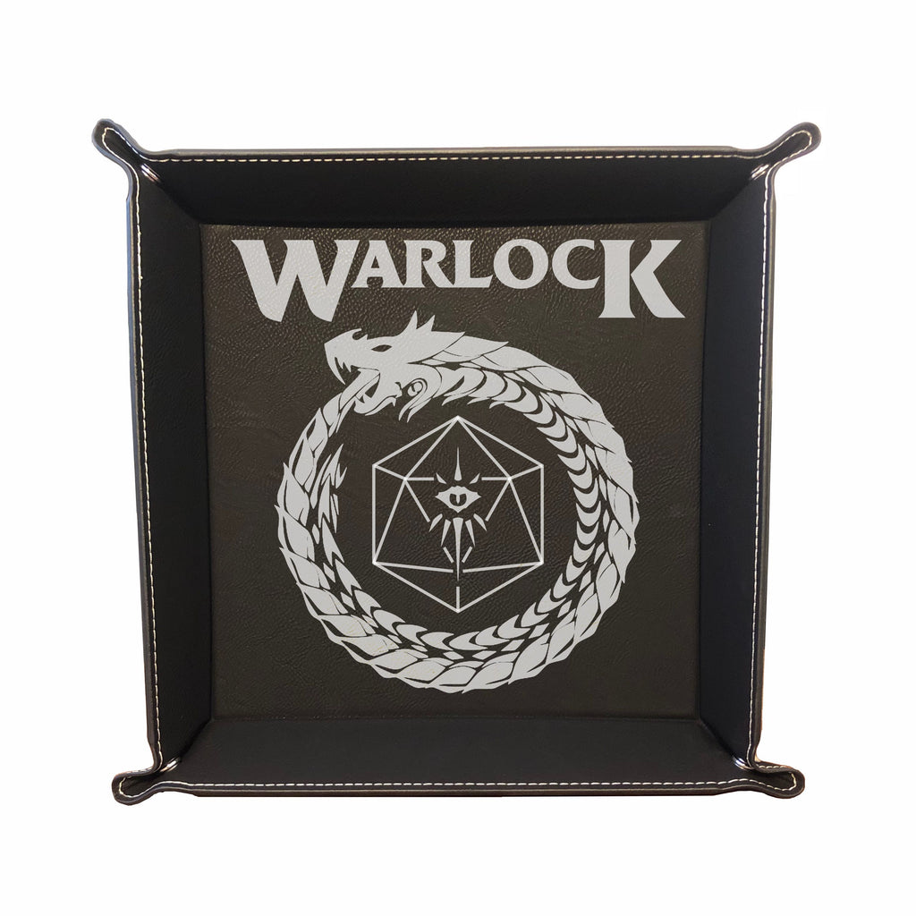 DND Dice Tray Warlock Class Symbol with Dragon Engraved Leatherette Snap Tray, DND Gifts Dungeons Dragons