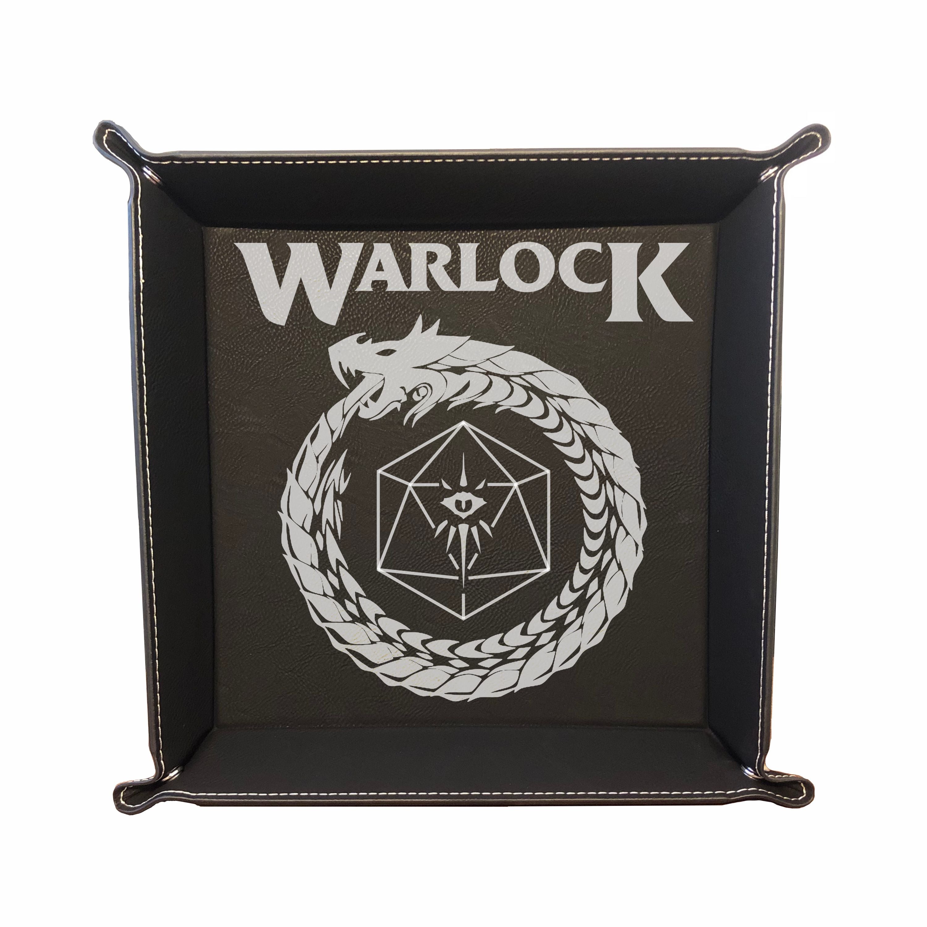 DND Dice Tray Warlock Class Symbol with Dragon Engraved Leatherette Snap Tray, DND Gifts Dungeons Dragons