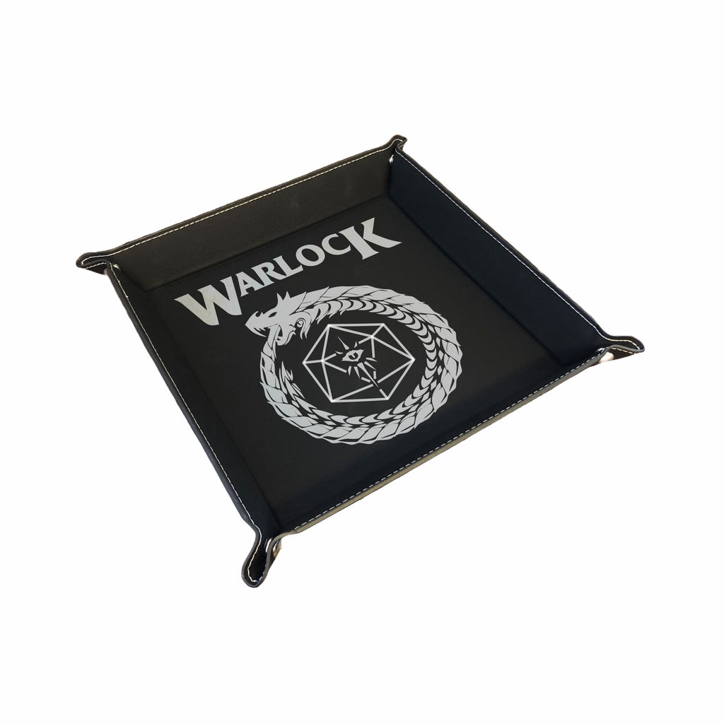 DND Dice Tray Warlock Class Symbol with Dragon Engraved Leatherette Snap Tray, DND Gifts Dungeons Dragons