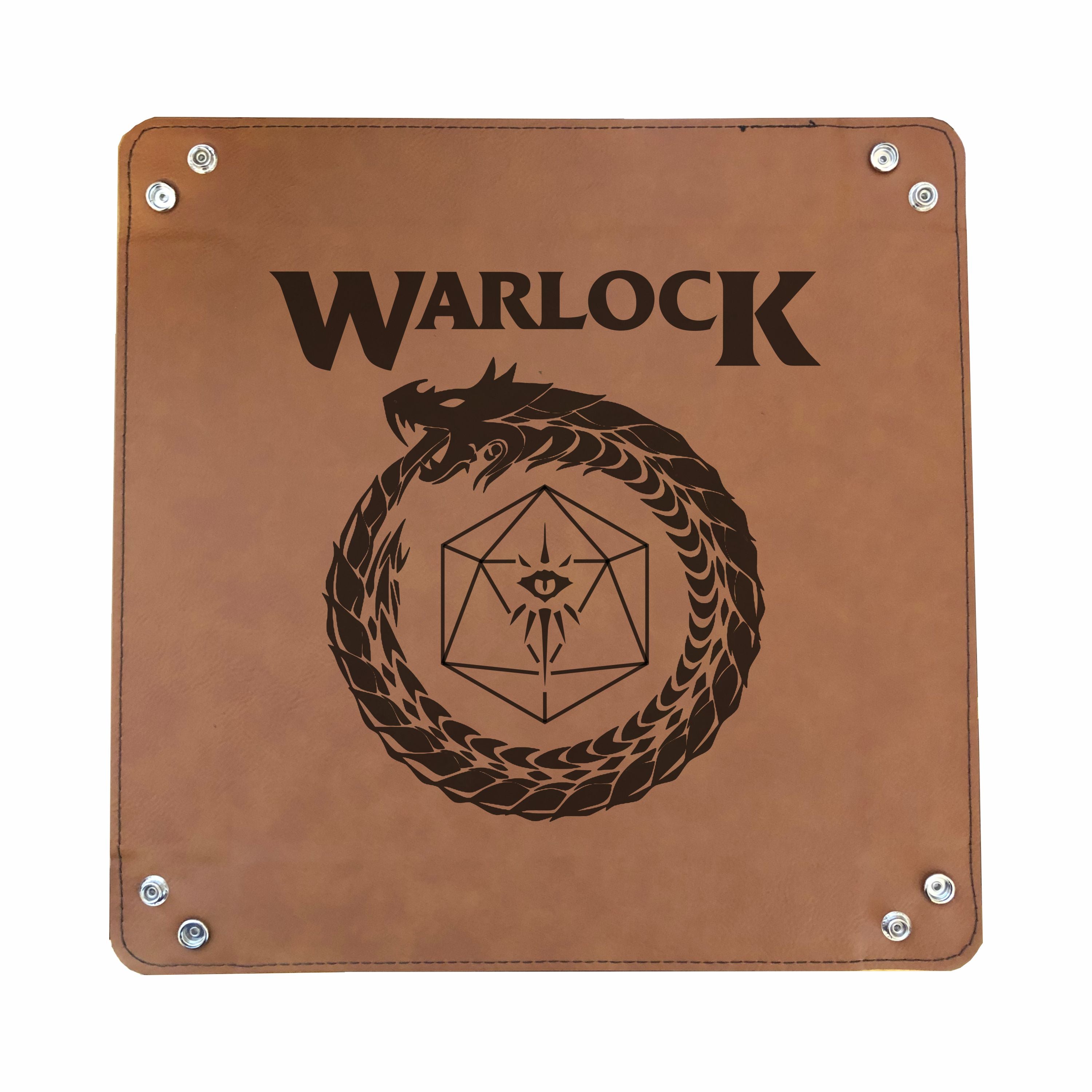 DND Dice Tray Warlock Class Symbol with Dragon Engraved Leatherette Snap Tray, DND Gifts Dungeons Dragons