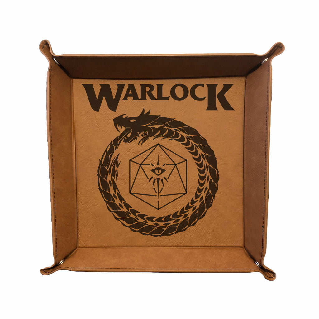 DND Dice Tray Warlock Class Symbol with Dragon Engraved Leatherette Snap Tray, DND Gifts Dungeons Dragons