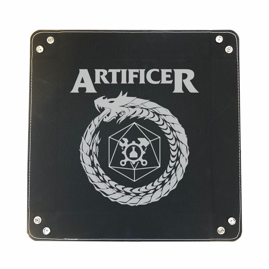 DND Dice Tray Artificer Class Symbol with Dragon Engraved Leatherette Snap Tray, DND Gifts Dungeons Dragons