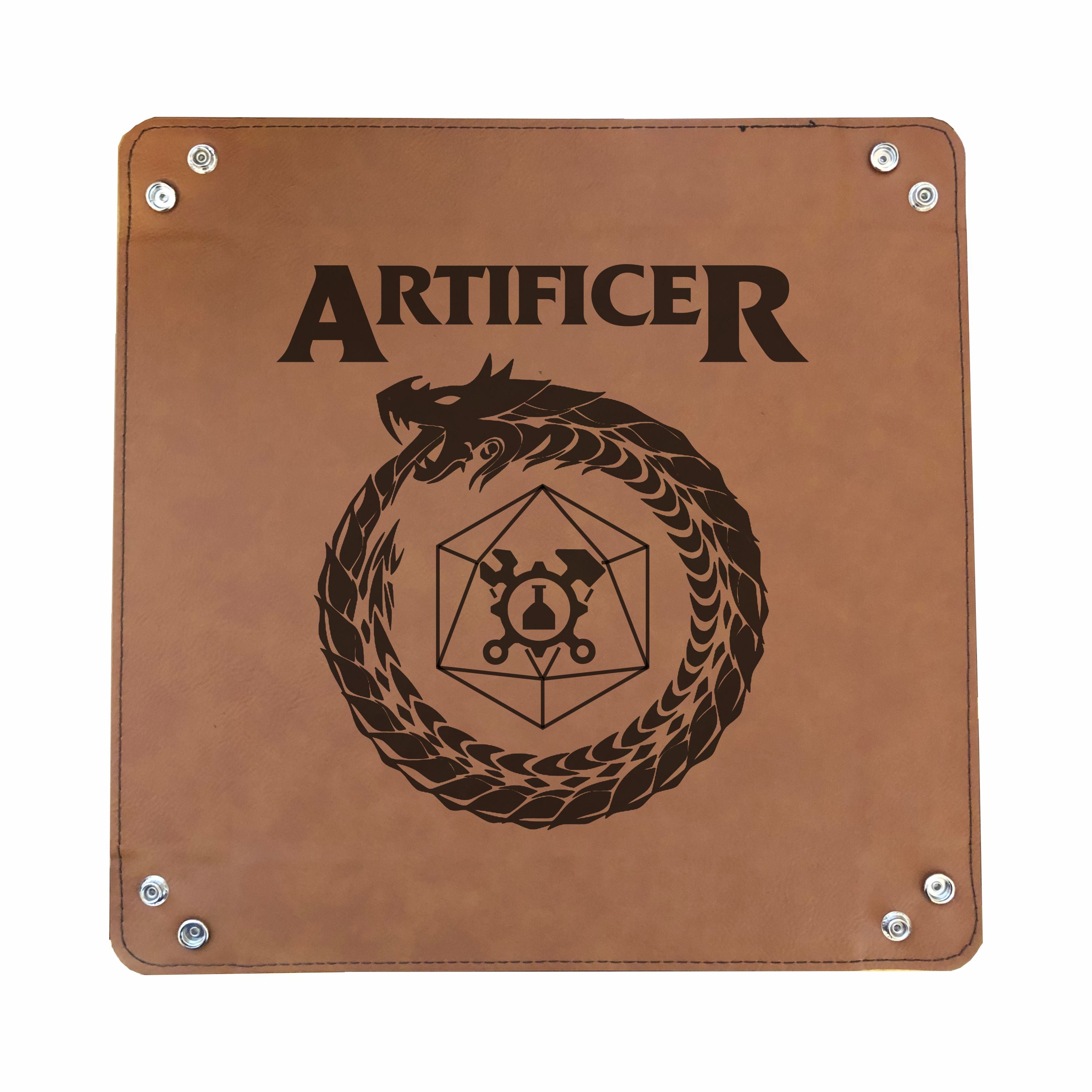 DND Dice Tray Artificer Class Symbol with Dragon Engraved Leatherette Snap Tray, DND Gifts Dungeons Dragons