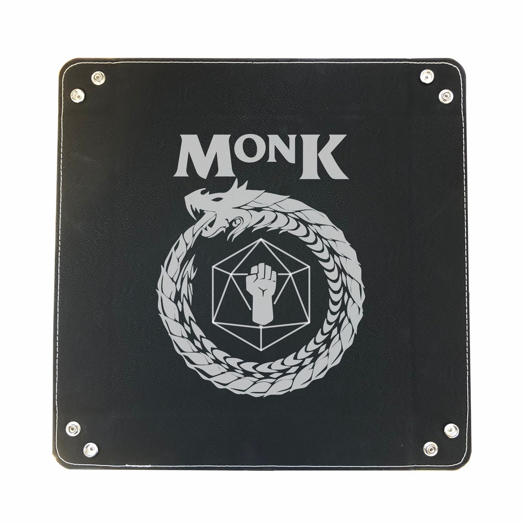 DND Dice Tray Monk Class Symbol with Dragon Engraved Leatherette Snap Tray, DND Gifts Dungeons Dragons