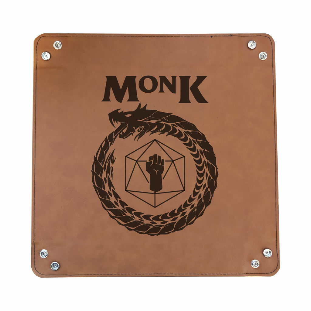 DND Dice Tray Monk Class Symbol with Dragon Engraved Leatherette Snap Tray, DND Gifts Dungeons Dragons