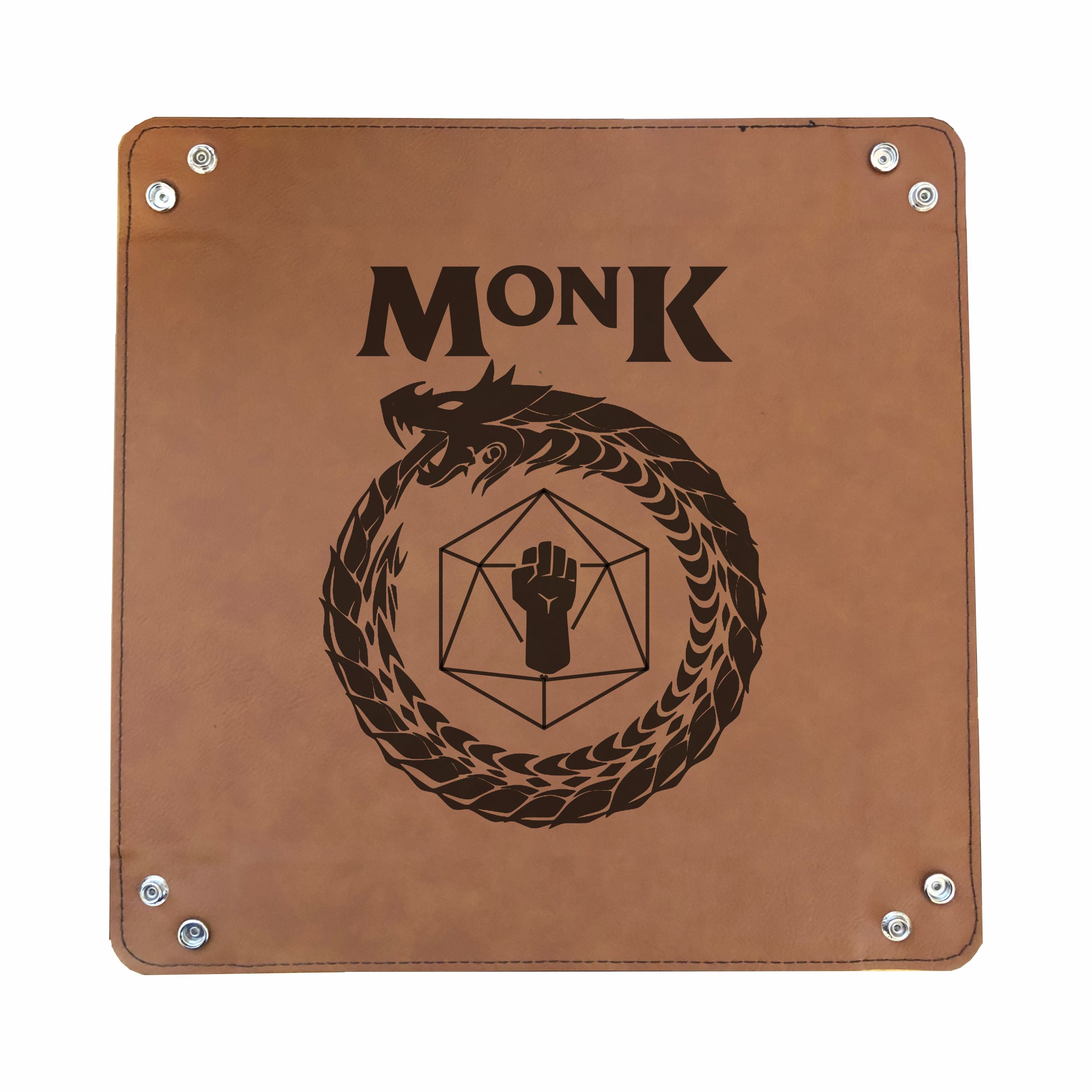 DND Dice Tray Monk Class Symbol with Dragon Engraved Leatherette Snap Tray, DND Gifts Dungeons Dragons