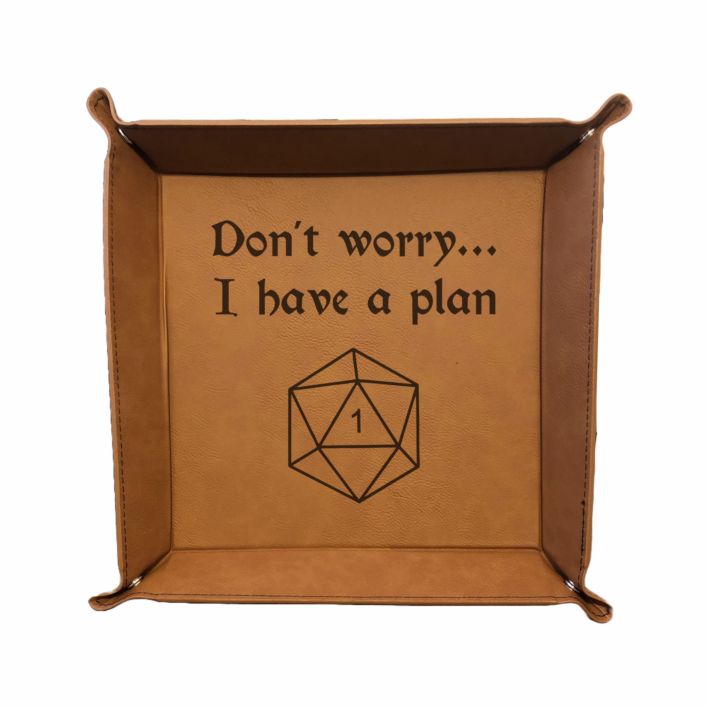 DND Dice Tray I have a plan Crit Fail Engraved Leatherette Snap Tray, DND Gifts Dungeons Dragons