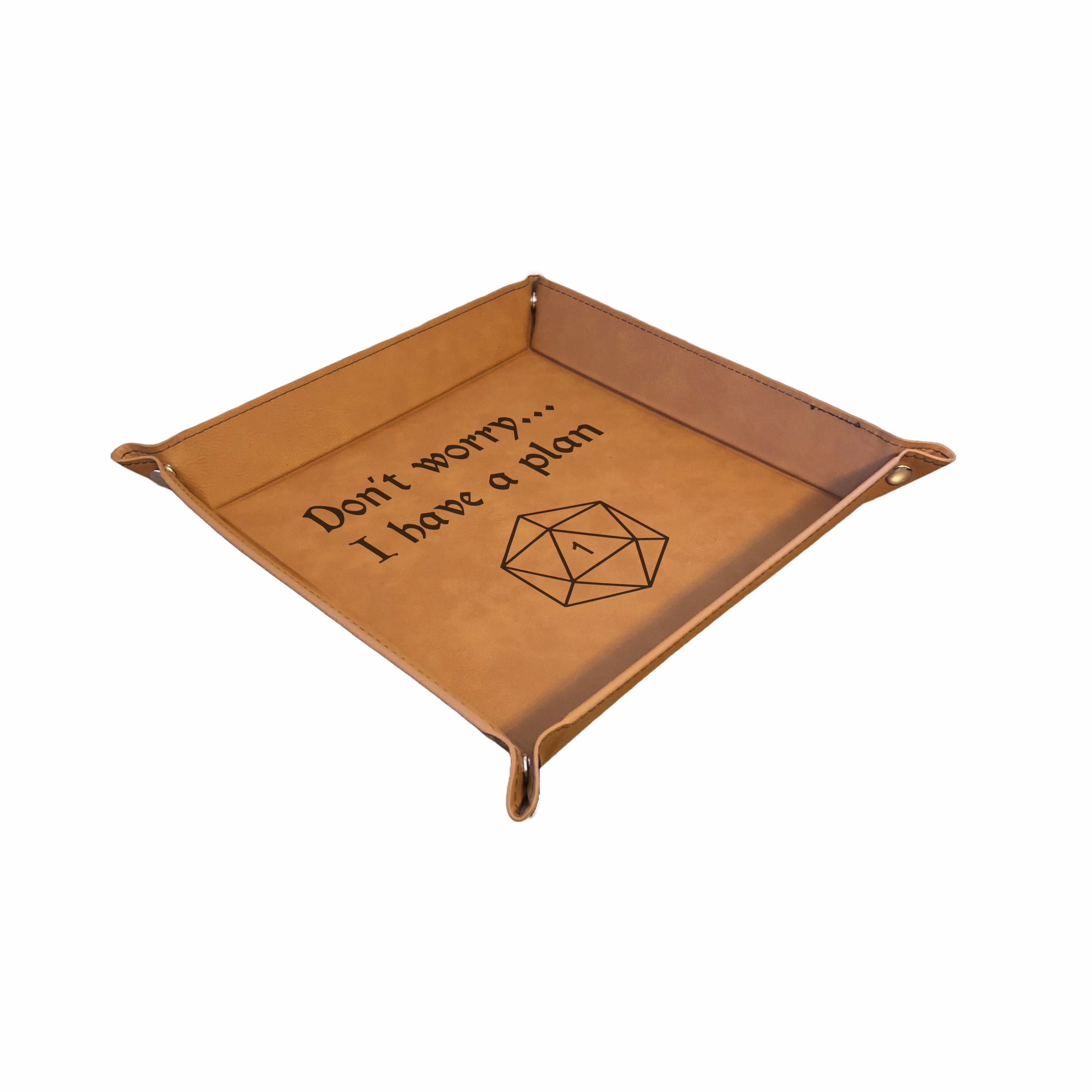 DND Dice Tray I have a plan Crit Fail Engraved Leatherette Snap Tray, DND Gifts Dungeons Dragons