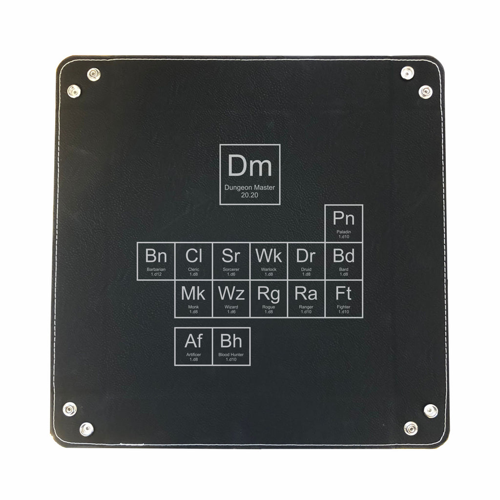 DND Dice Tray Periodic Table of Classes Engraved Leatherette Snap Tray, DND Gifts Dungeons Dragons