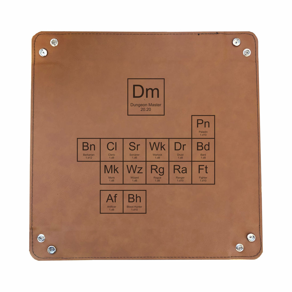 DND Dice Tray Periodic Table of Classes Engraved Leatherette Snap Tray, DND Gifts Dungeons Dragons