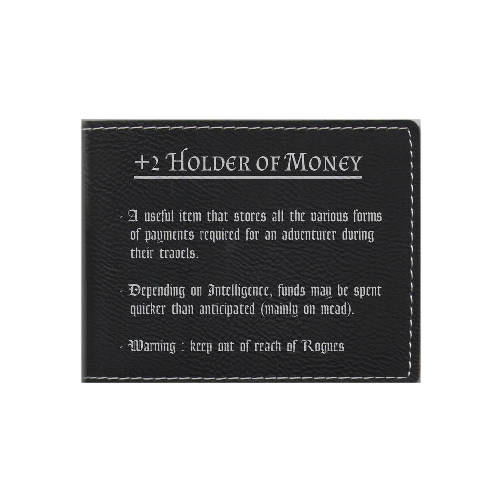 DND Gifts Holder of Money Funny Item Description Engraved Leatherette Bi-fold Wallet, D&D Dungeons Dragons