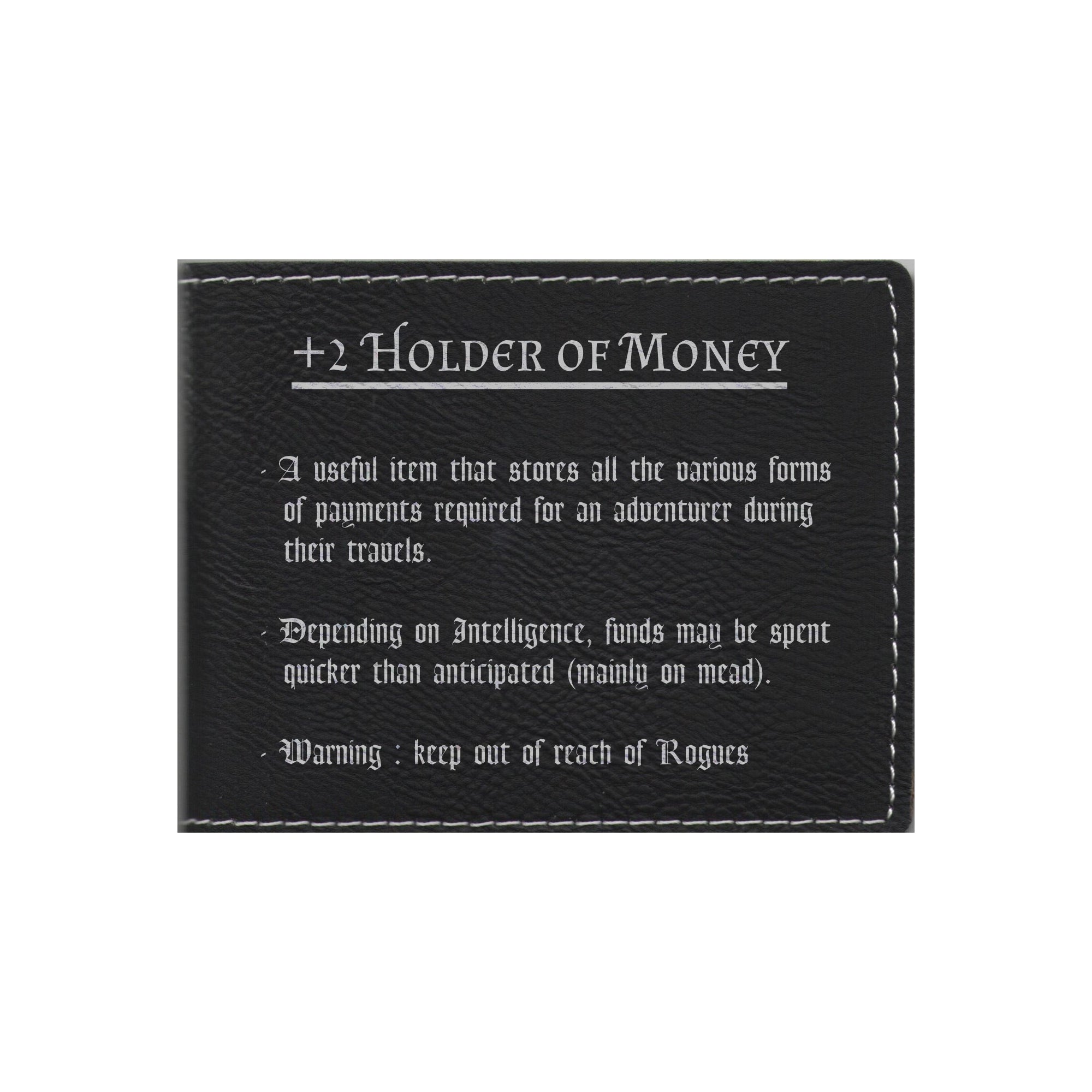 DND Gifts Holder of Money Funny Item Description Engraved Leatherette Bi-fold Wallet, D&D Dungeons Dragons
