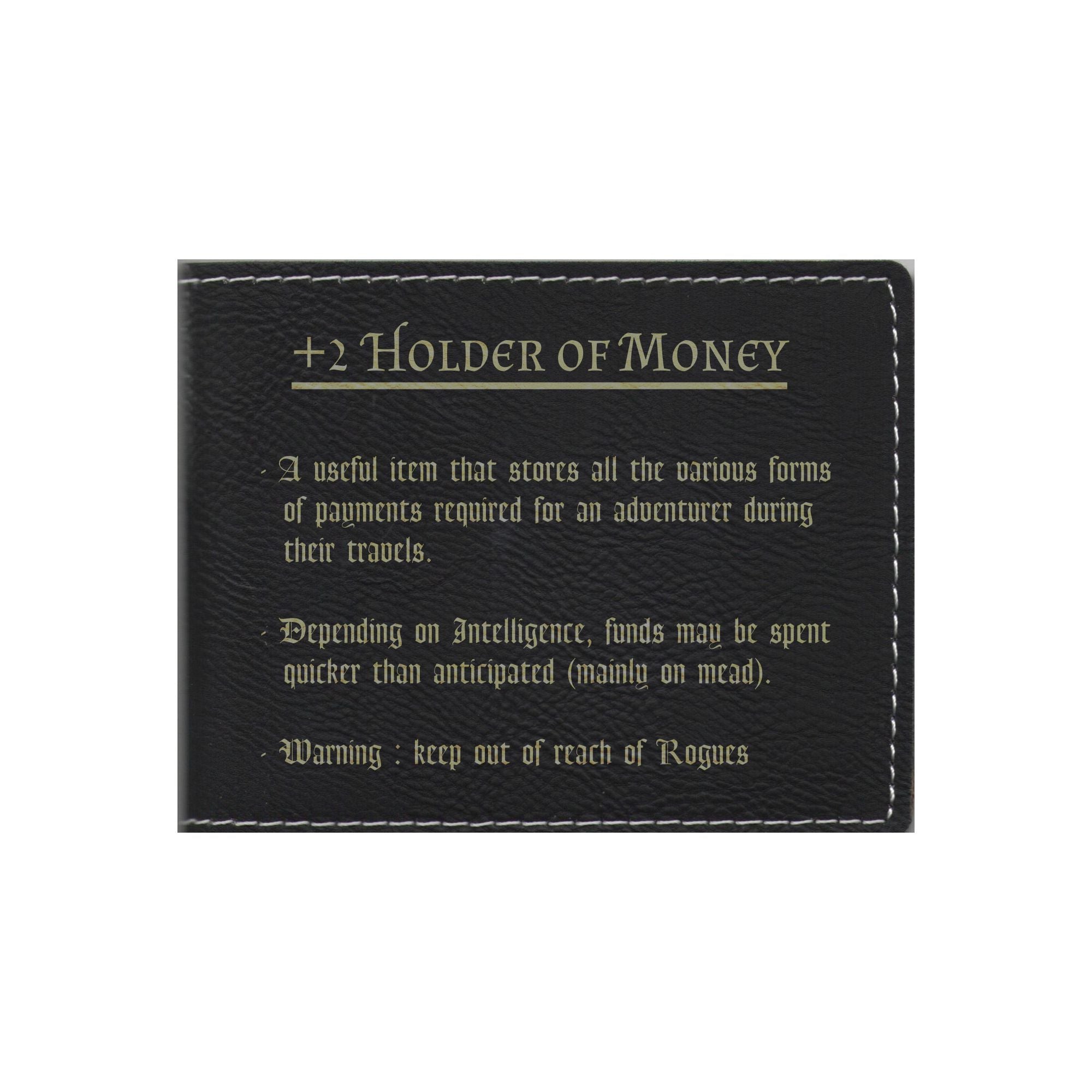DND Gifts Holder of Money Funny Item Description Engraved Leatherette Bi-fold Wallet, D&D Dungeons Dragons