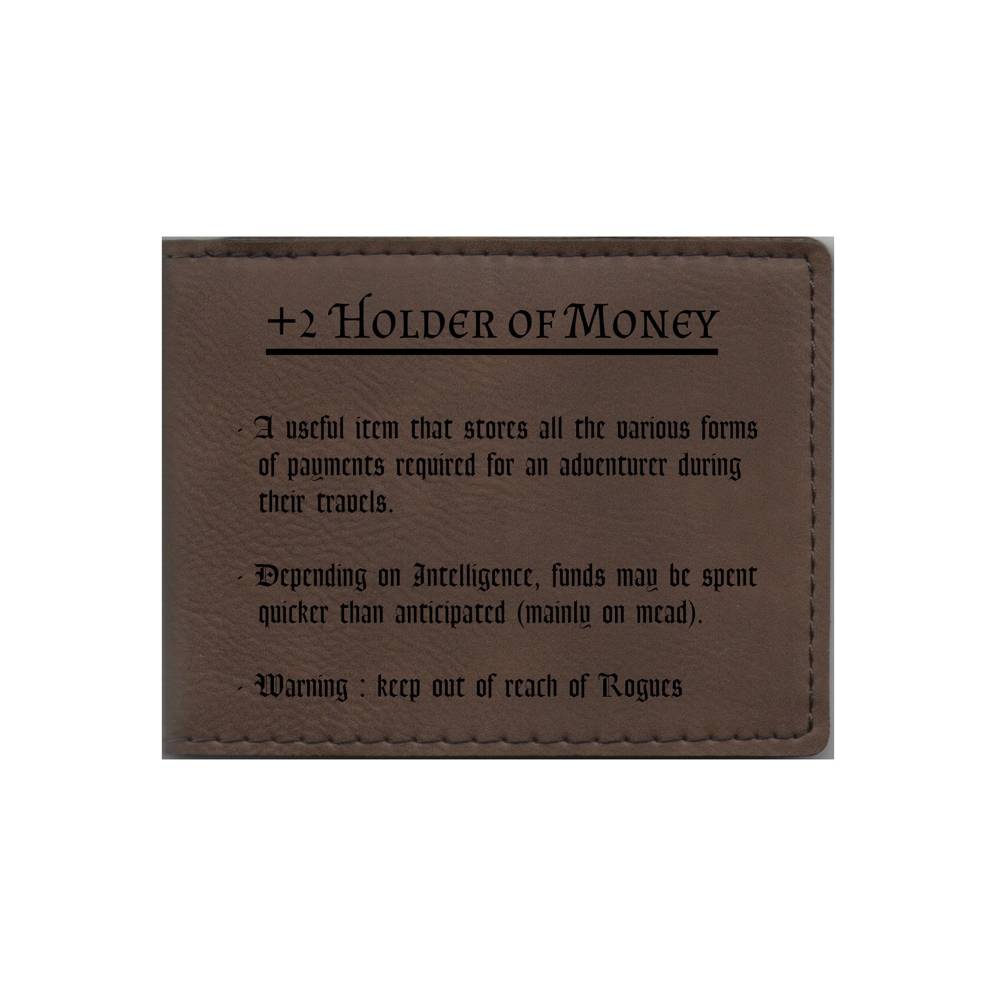 DND Gifts Holder of Money Funny Item Description Engraved Leatherette Bi-fold Wallet, D&D Dungeons Dragons