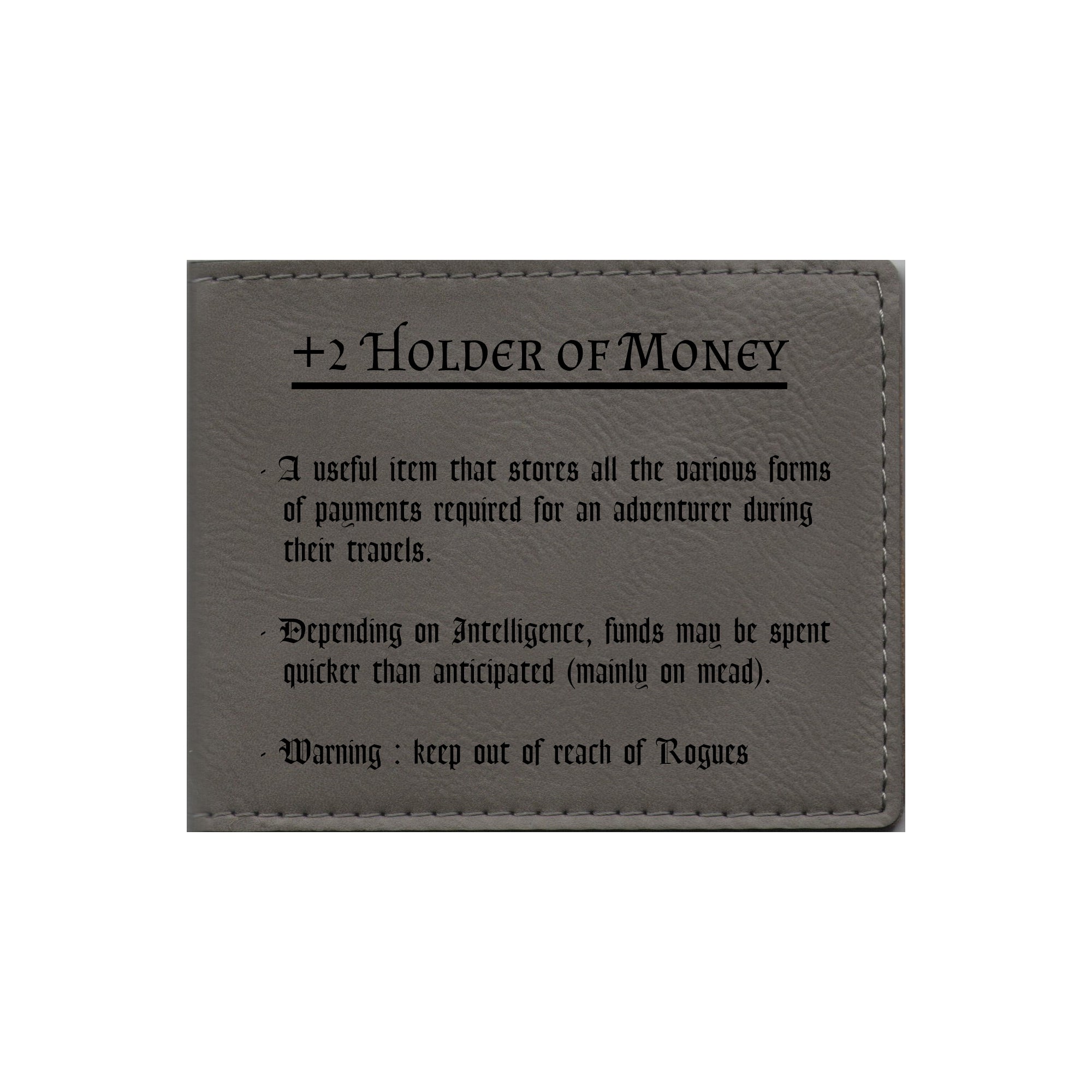 DND Gifts Holder of Money Funny Item Description Engraved Leatherette Bi-fold Wallet, D&D Dungeons Dragons