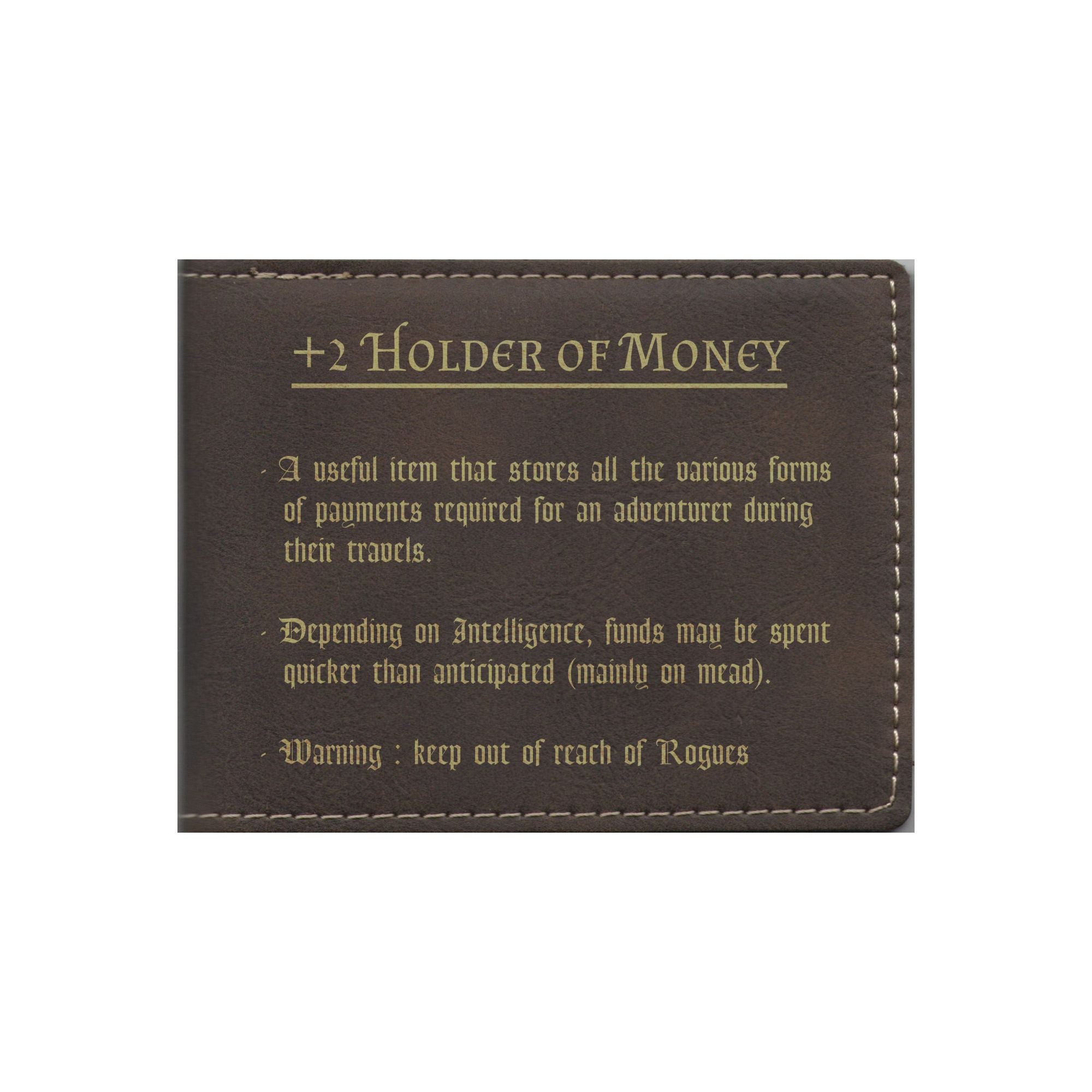 DND Gifts Holder of Money Funny Item Description Engraved Leatherette Bi-fold Wallet, D&D Dungeons Dragons