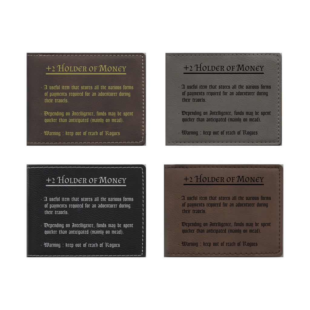 DND Gifts Holder of Money Funny Item Description Engraved Leatherette Bi-fold Wallet, D&D Dungeons Dragons