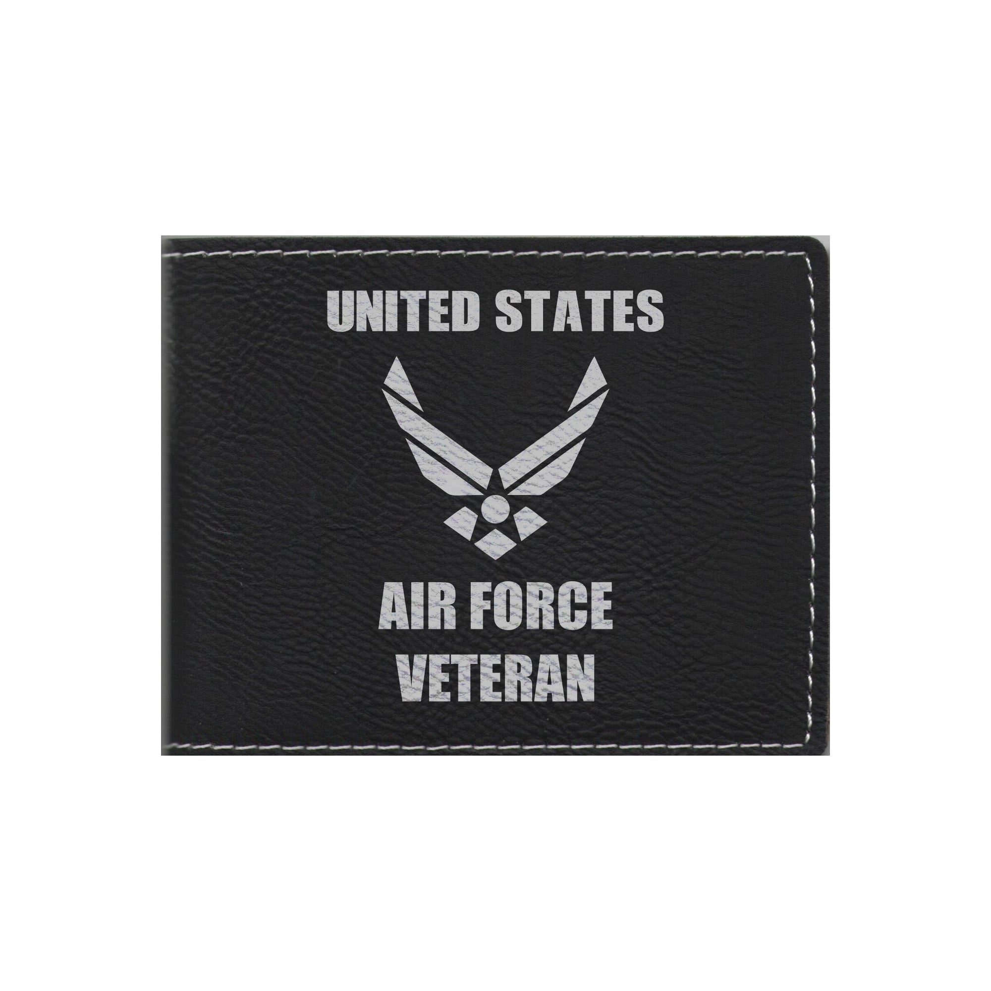 United States Air Force Veteran Engraved Leatherette Bi-fold Wallet, Military Gifts