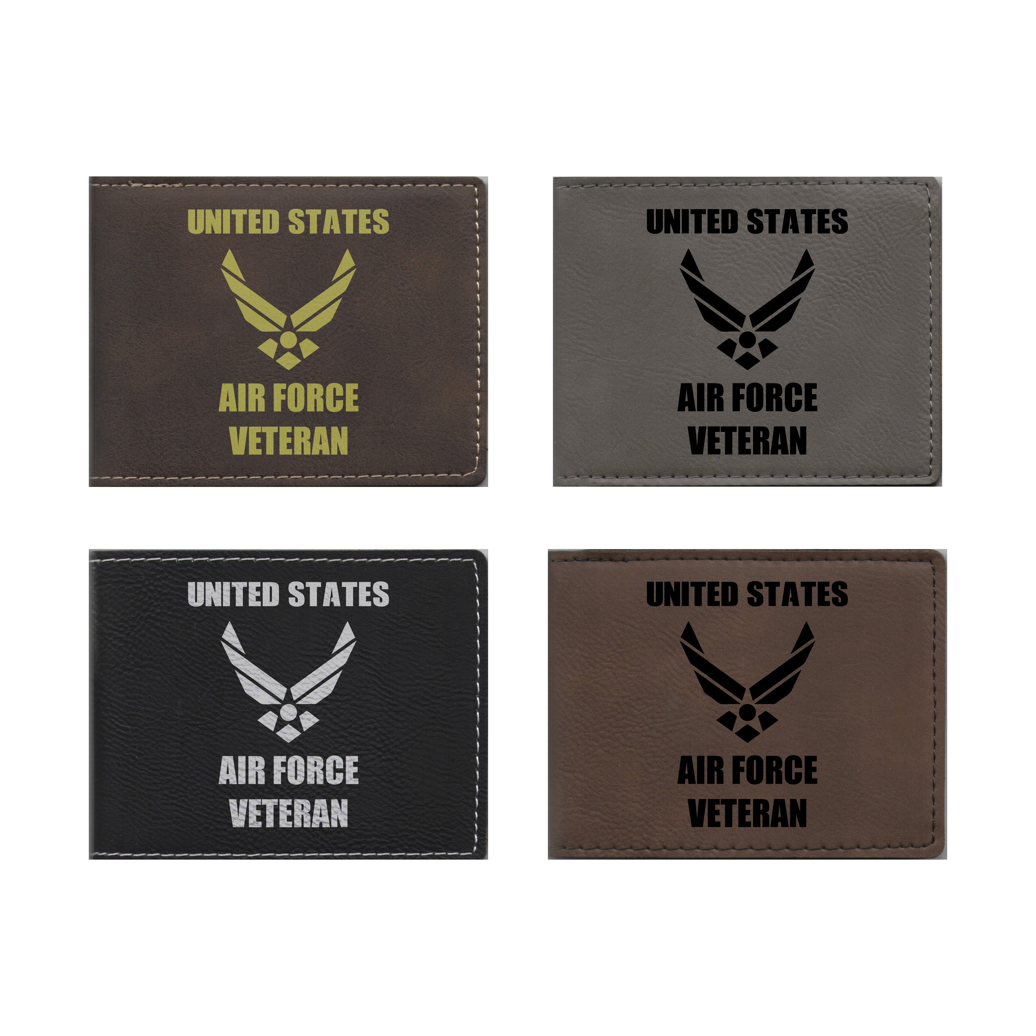 United States Air Force Veteran Engraved Leatherette Bi-fold Wallet, Military Gifts