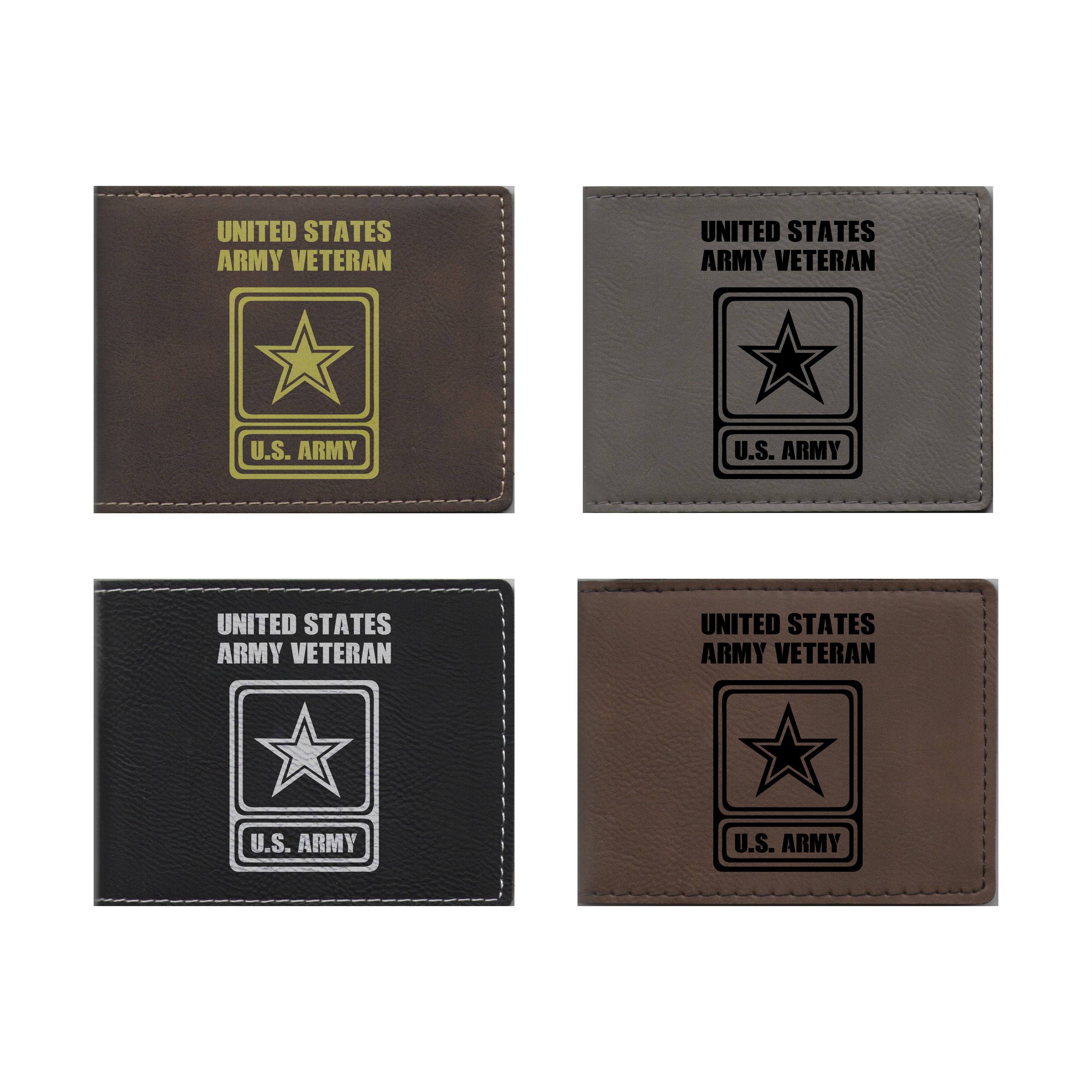 United States Army Veteran Engraved Leatherette Bi-fold Wallet, Military Gifts