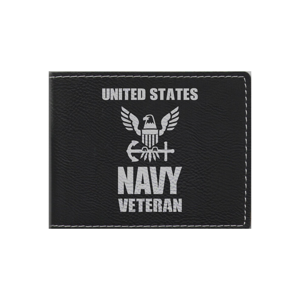 United States Navy Veteran Engraved Leatherette Bi-fold Wallet, Military Gifts