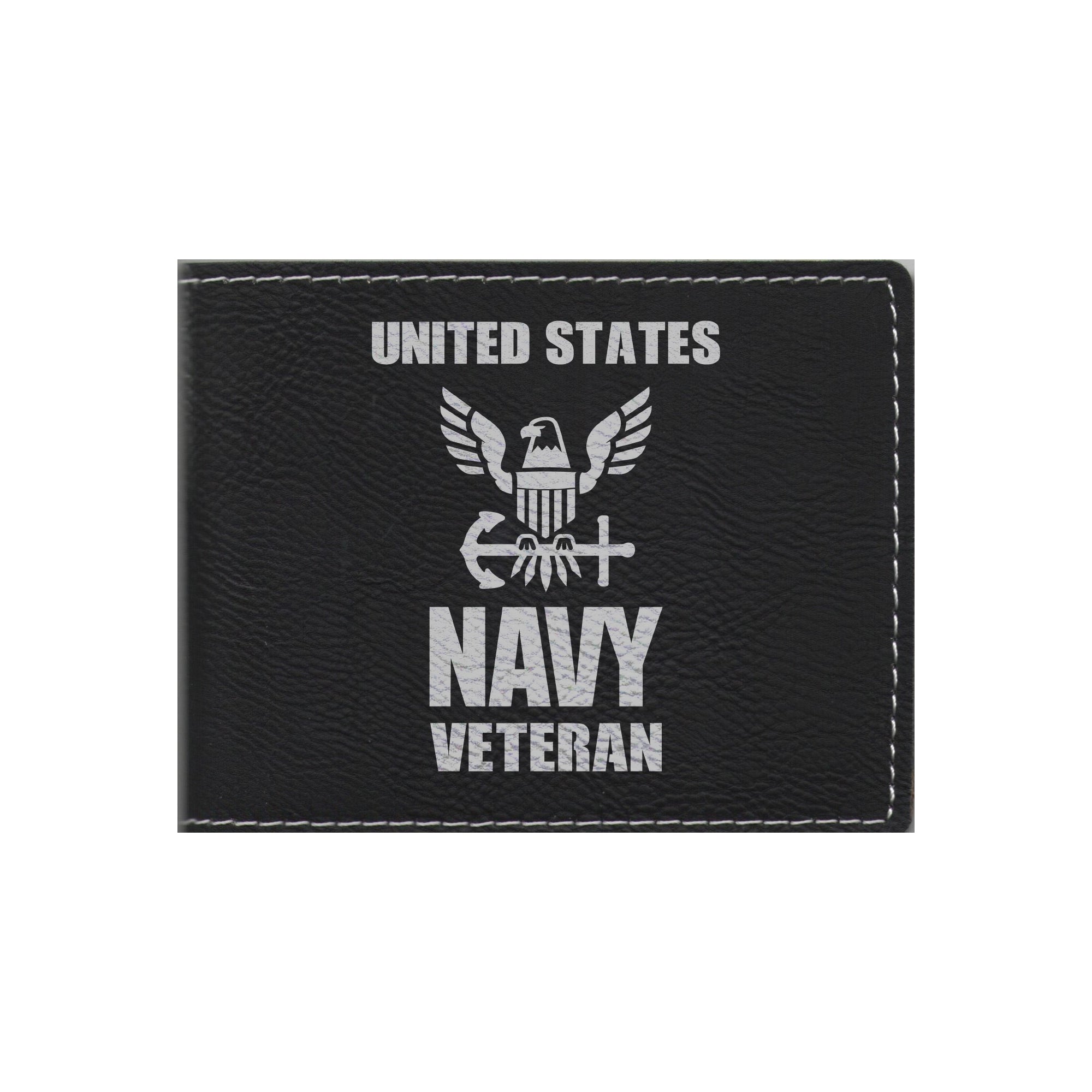 United States Navy Veteran Engraved Leatherette Bi-fold Wallet, Military Gifts