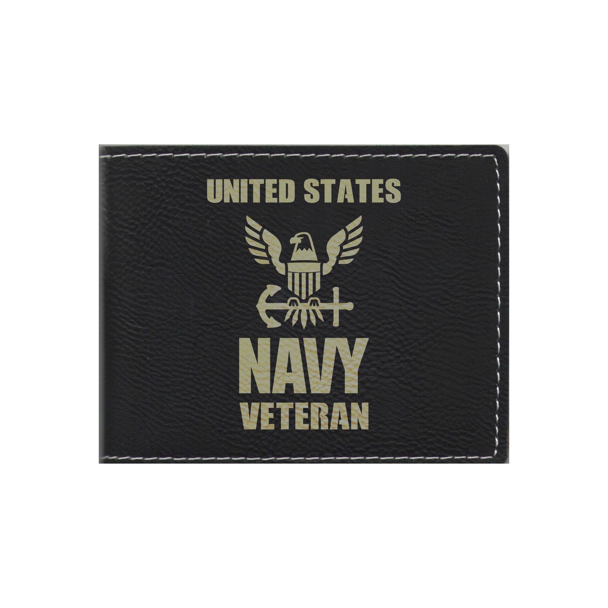 United States Navy Veteran Engraved Leatherette Bi-fold Wallet, Military Gifts