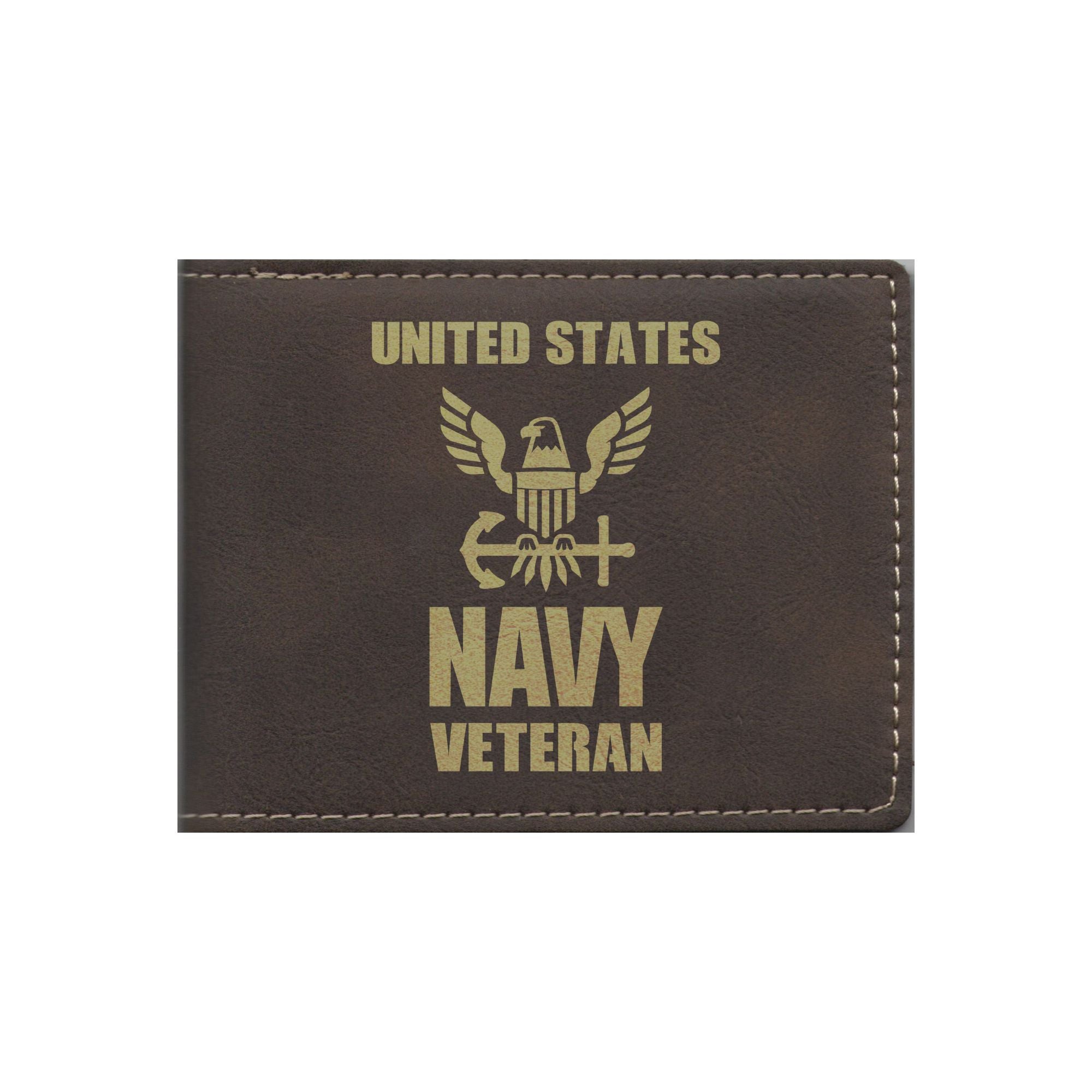 United States Navy Veteran Engraved Leatherette Bi-fold Wallet, Military Gifts