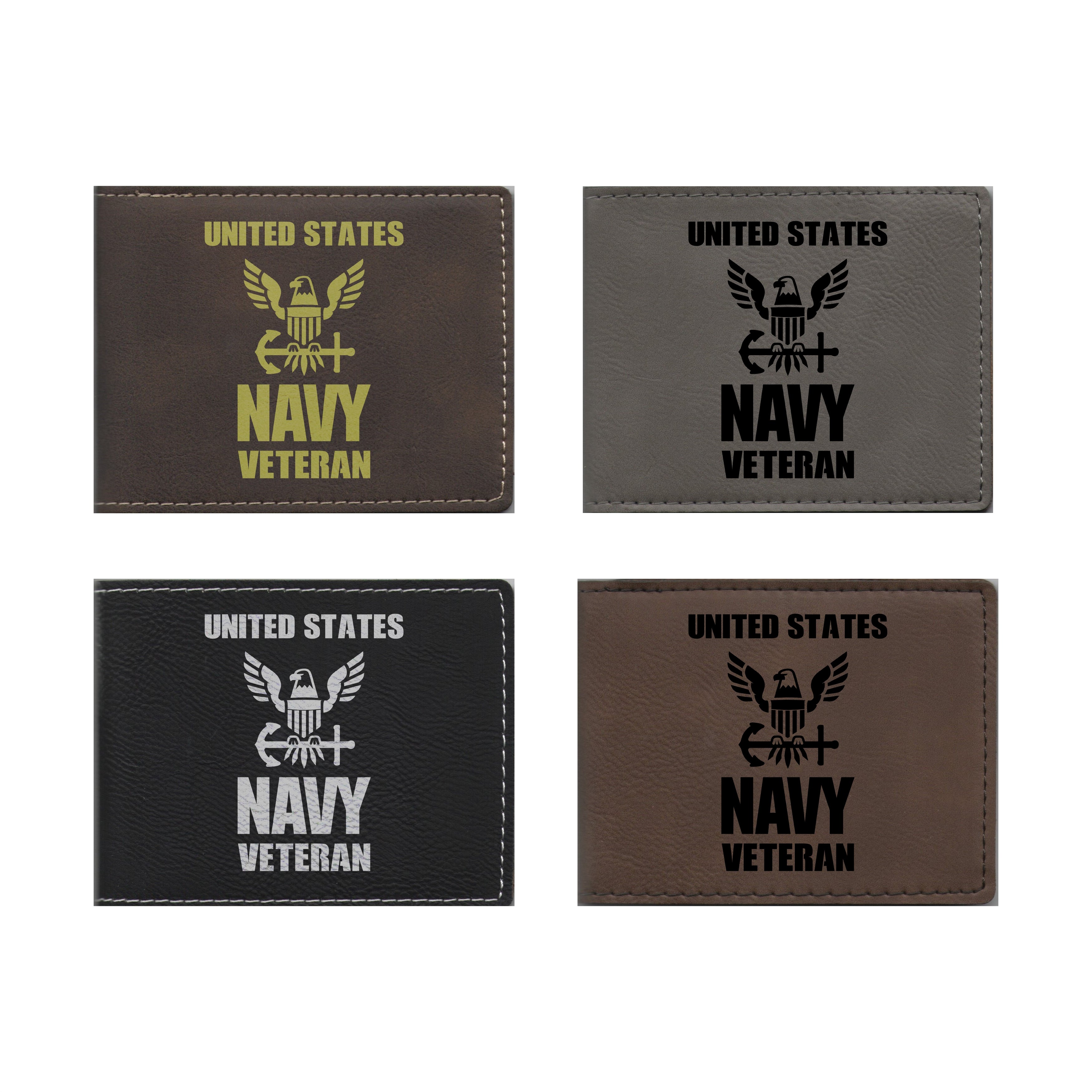 United States Navy Veteran Engraved Leatherette Bi-fold Wallet, Military Gifts