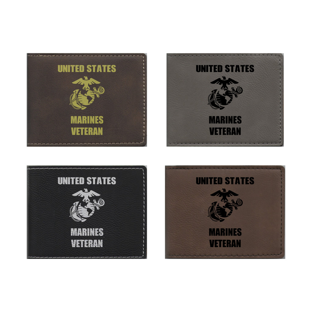 United States Marines Veteran Engraved Leatherette Bi-fold Wallet, Military Gifts
