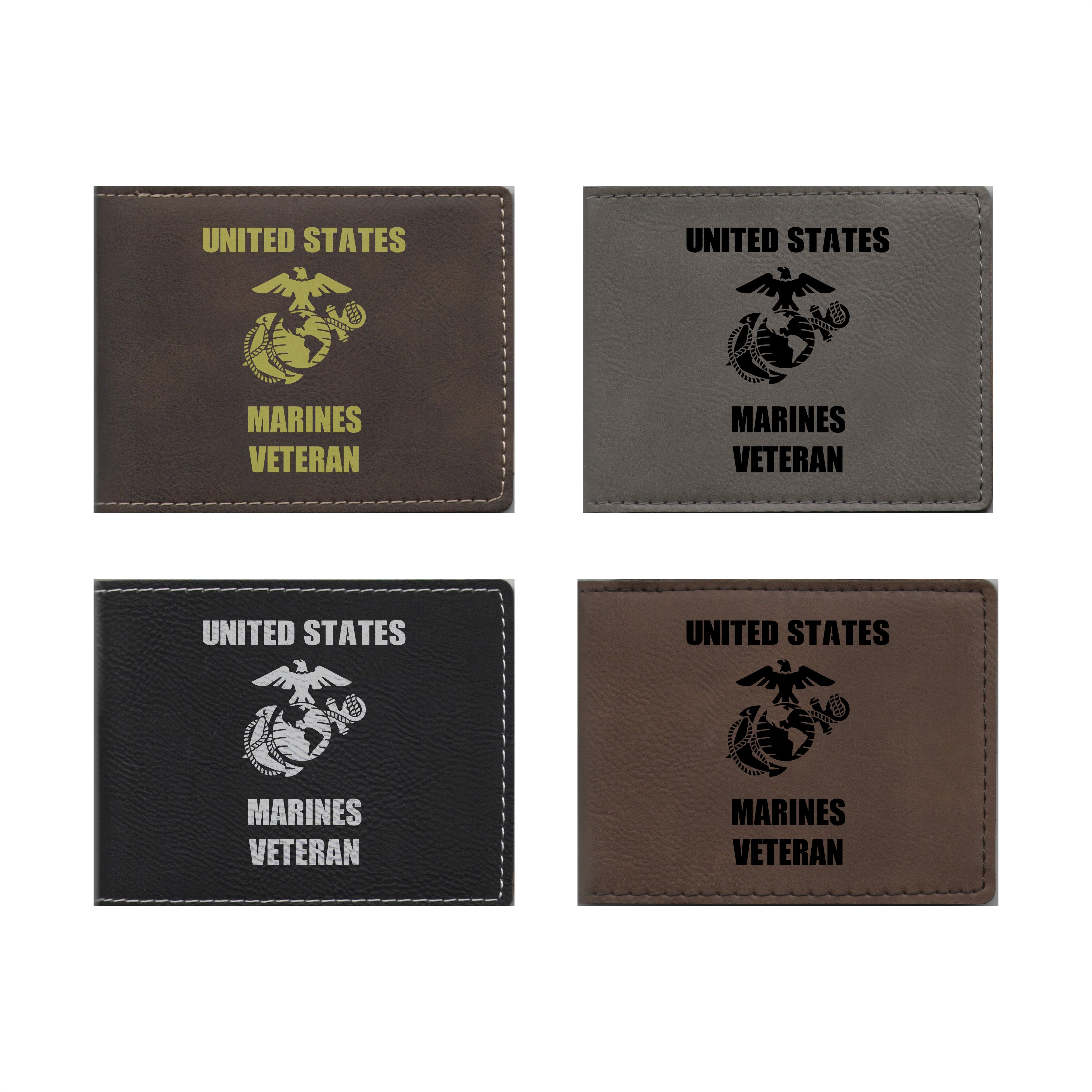 United States Marines Veteran Engraved Leatherette Bi-fold Wallet, Military Gifts
