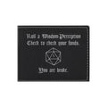 DND Gifts Wisdom Check Crit Fail Engraved Leatherette Bi-fold Wallet, D&D Dungeons Dragons