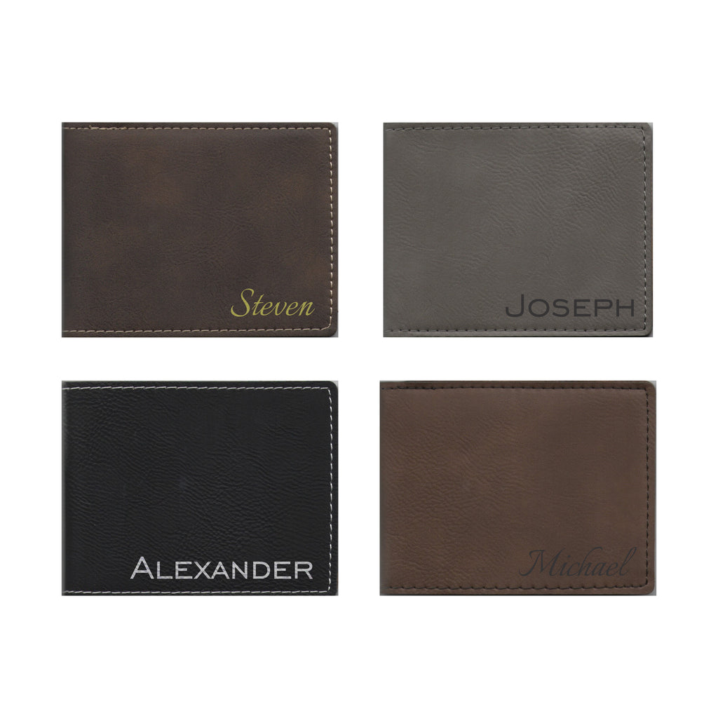 Personalized Leatherette Bi-fold Wallet Engraved with Custom Name