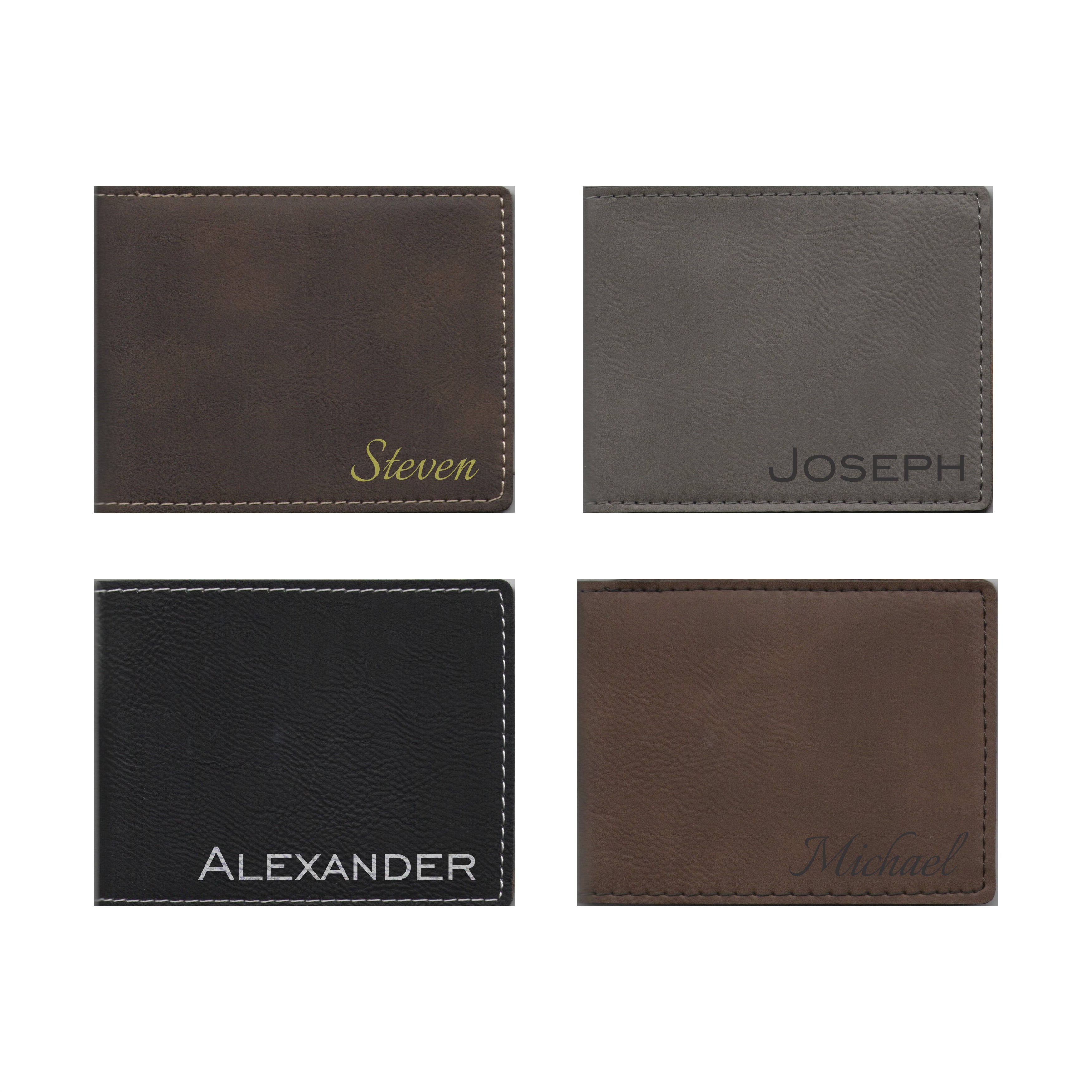 Personalized Leatherette Bi-fold Wallet Engraved with Custom Name