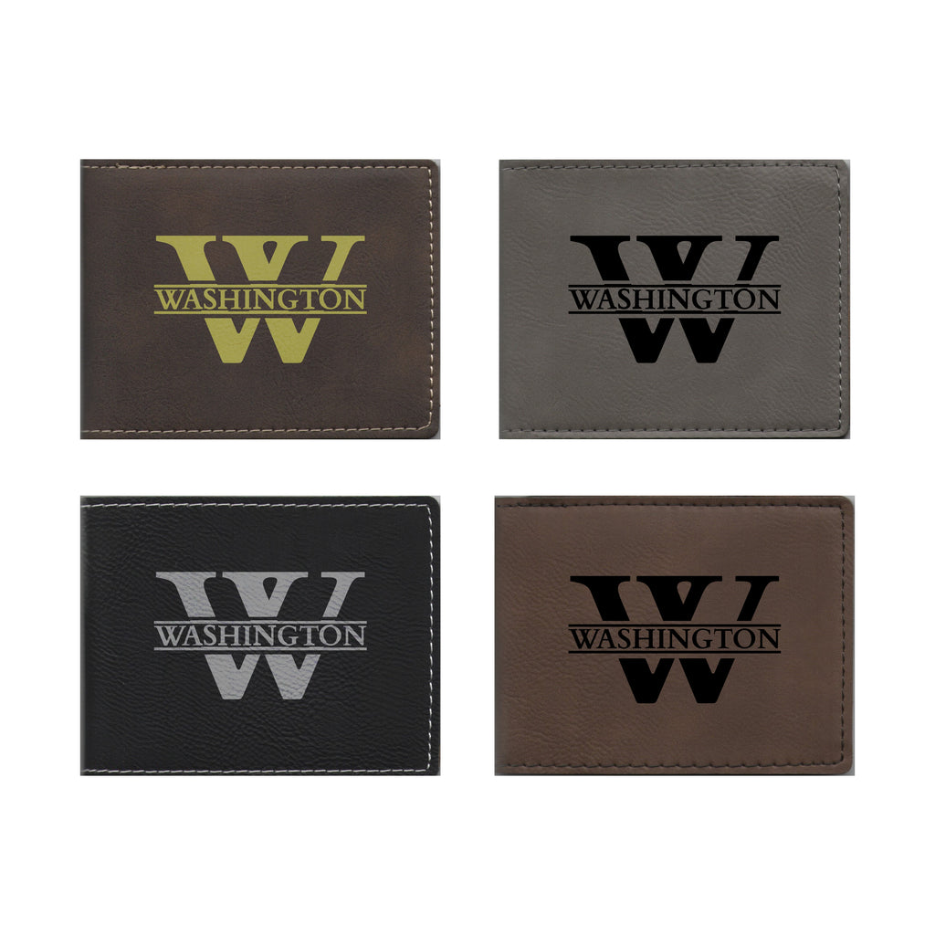 Personalized Leatherette Bi-fold Wallet Engraved Monogram Design with Custom Name Initial