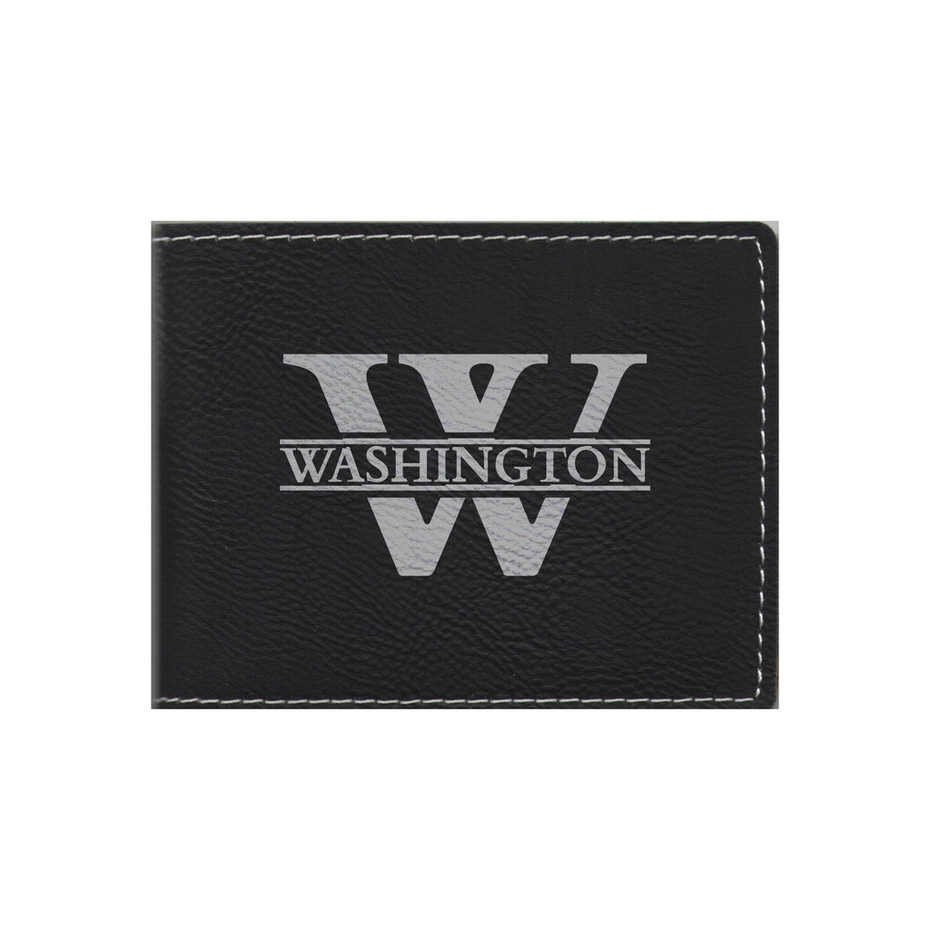 Personalized Leatherette Bi-fold Wallet Engraved Monogram Design with Custom Name Initial