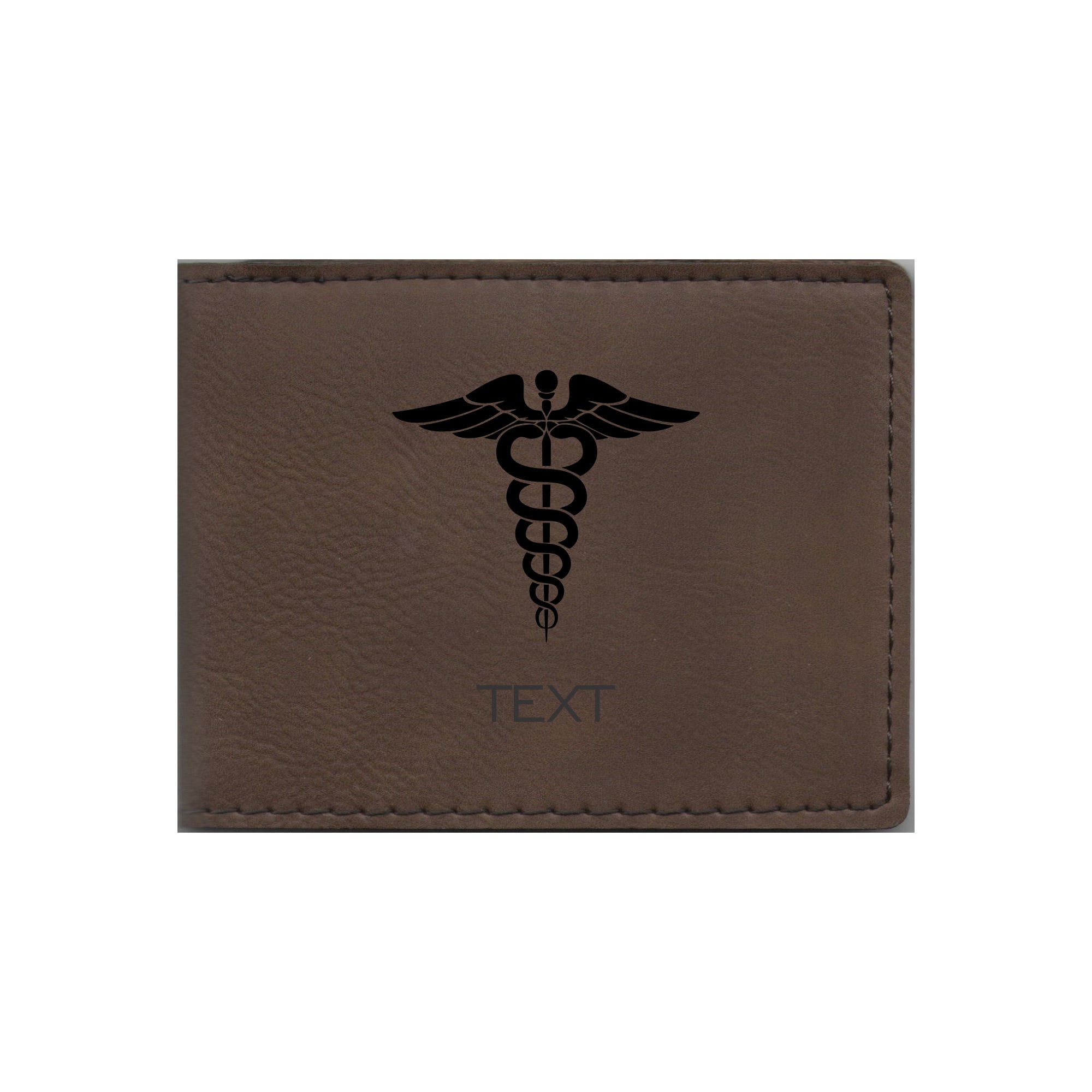 Personalized Medical Field Leatherette Bi-fold Wallet Engraved Caduceus Symbol with Custom Text