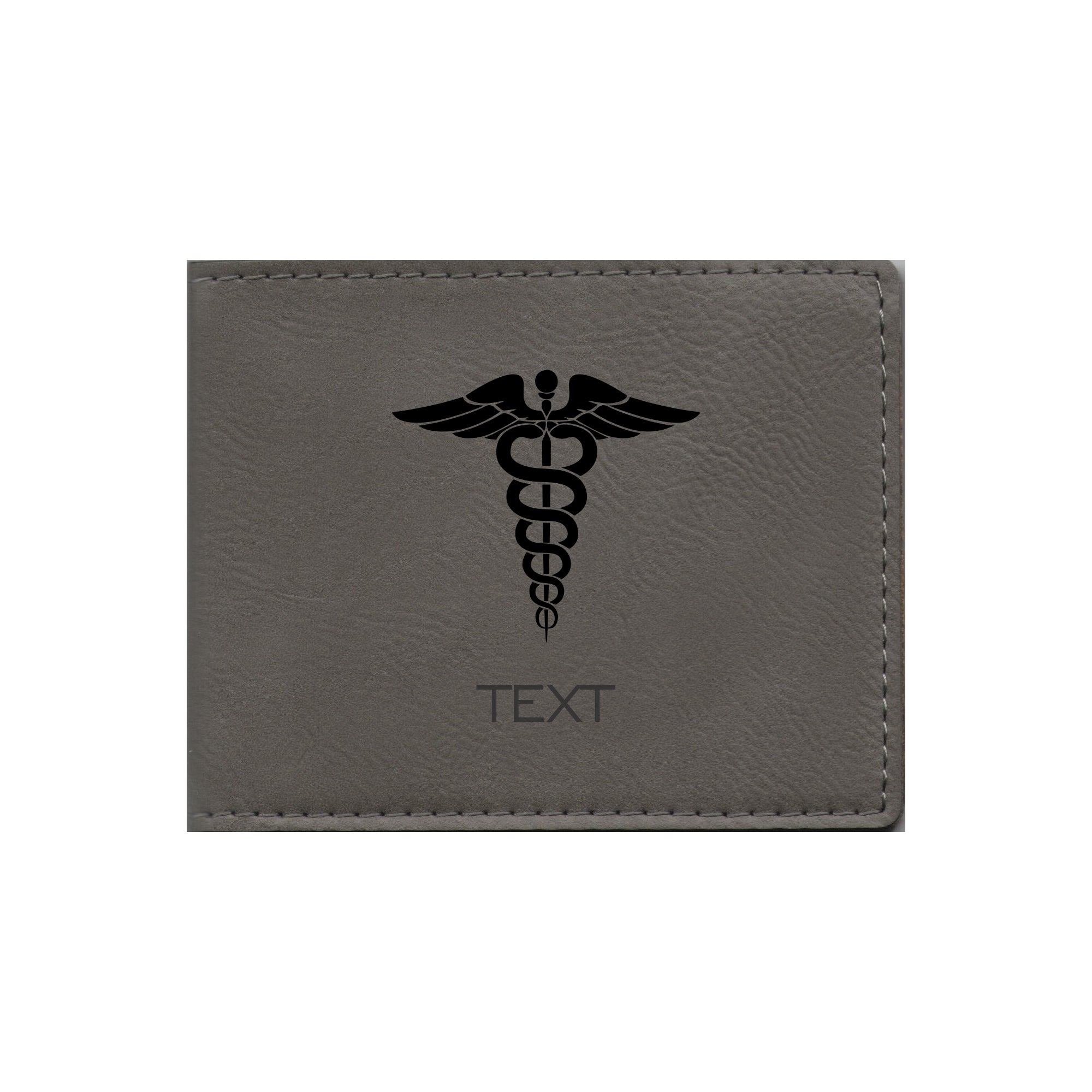 Personalized Medical Field Leatherette Bi-fold Wallet Engraved Caduceus Symbol with Custom Text