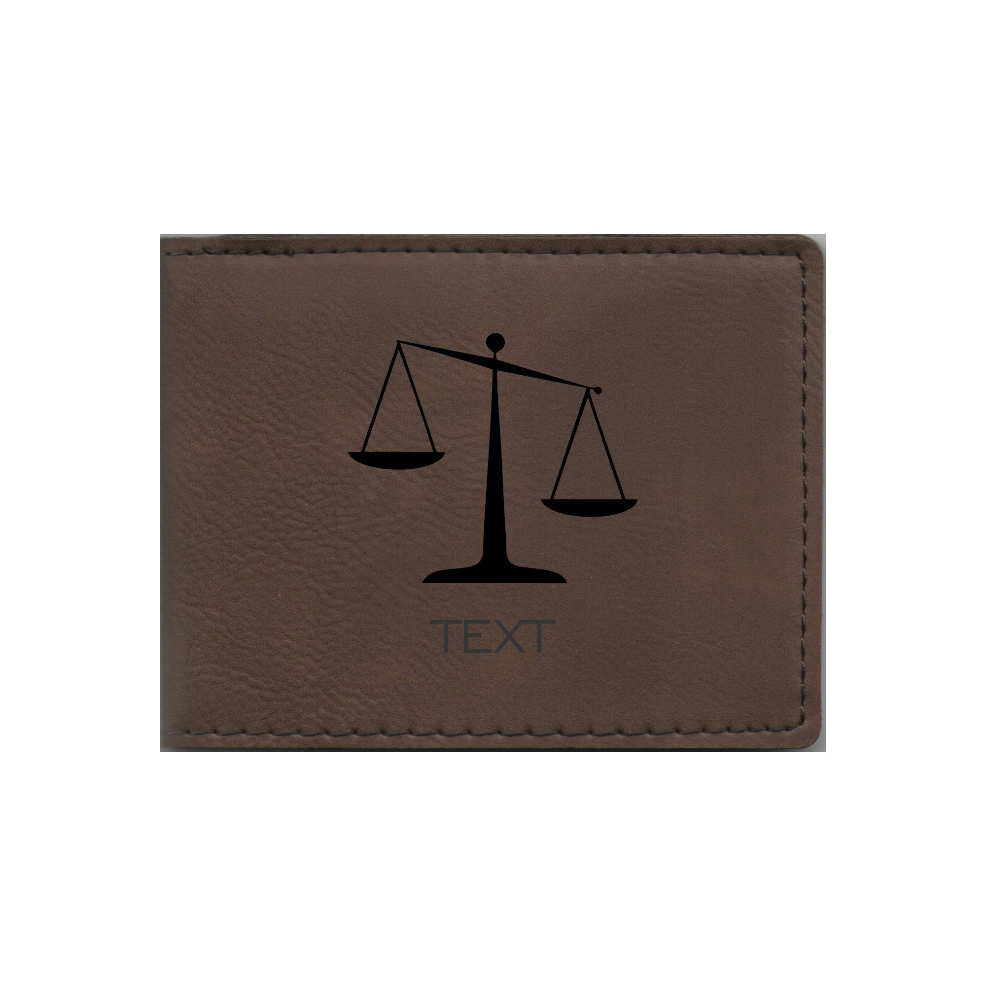 Personalized Lawyer Attorney Leatherette Bi-fold Wallet Engraved Scales of Justice with Custom Text
